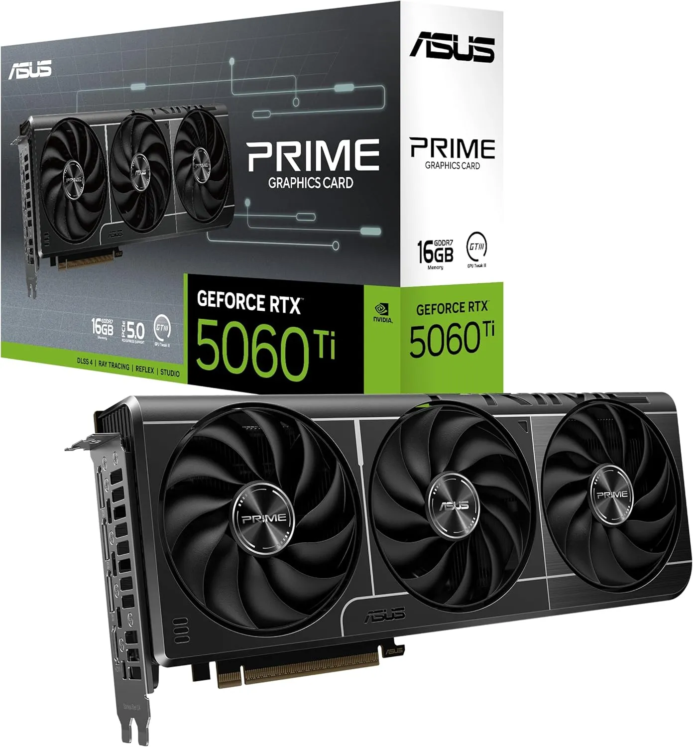 ASUS The SFF-Ready Prime GeForce RTX 5060 Ti 16GB GDDR7 Graphics Card (PCIe 5.0, 16GB GDDR7, HDMI/DP 2.1, 2.5-Slot, Axial-tech Fans, Dual BIOS)