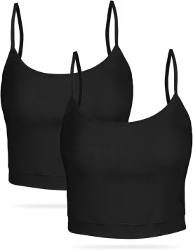 AURUZA 2Pcs Crop Tops for Women, Spaghetti Strap Camisole Tank Top, Basic Solid Going Out Top Sleeveless Shirt Summer Clothes