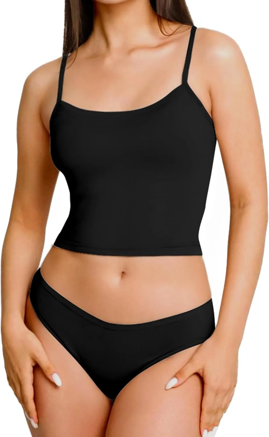AURUZA 2Pcs Crop Tops for Women, Spaghetti Strap Camisole Tank Top, Basic Solid Going Out Top Sleeveless Shirt Summer Clothes