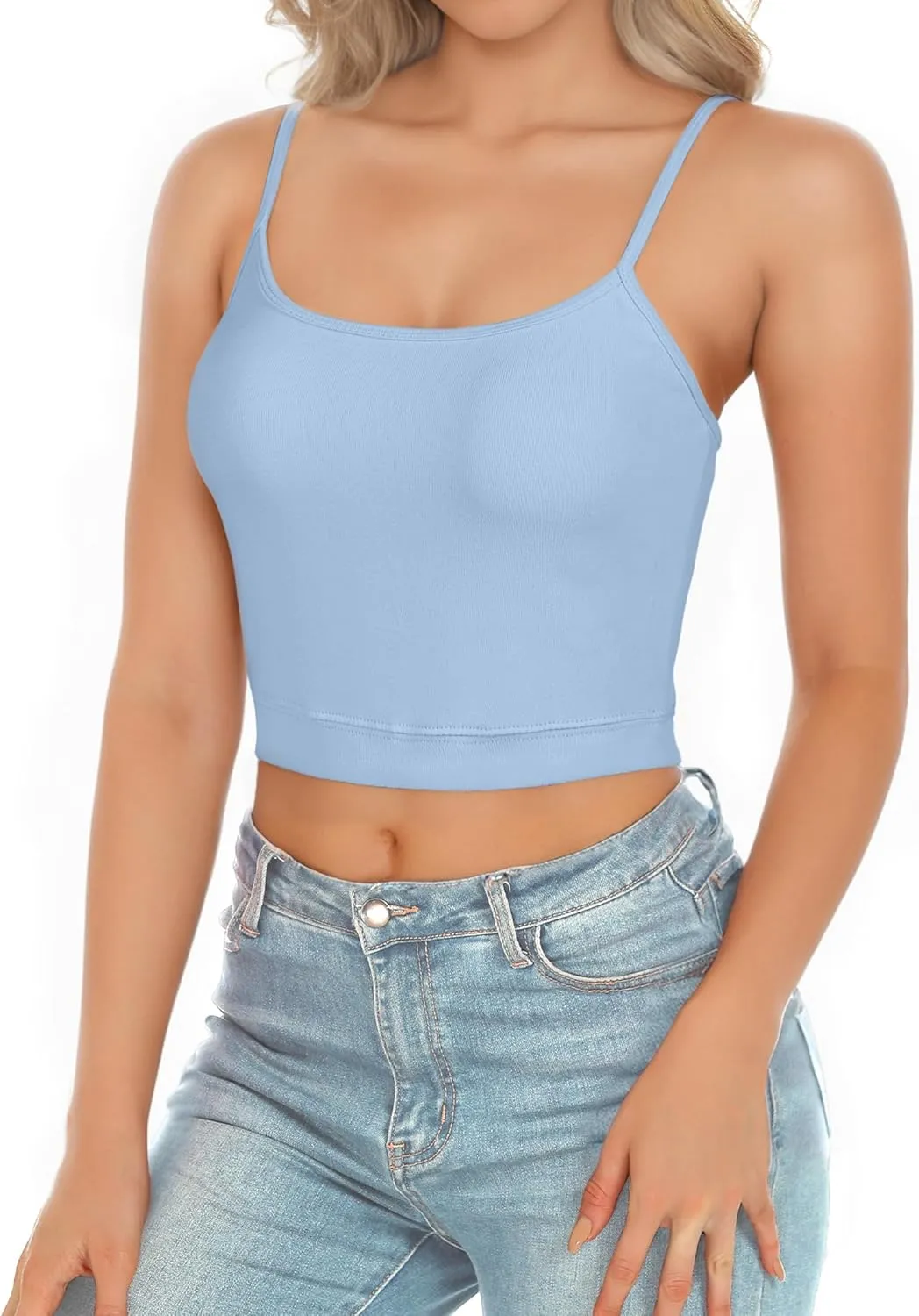 AURUZA 2Pcs Crop Tops for Women, Spaghetti Strap Camisole Tank Top, Basic Solid Going Out Top Sleeveless Shirt Summer Clothes