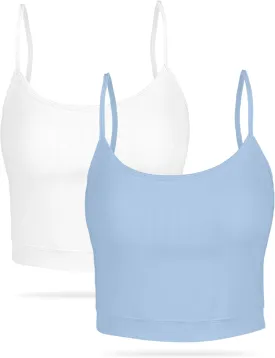 AURUZA 2Pcs Crop Tops for Women, Spaghetti Strap Camisole Tank Top, Basic Solid Going Out Top Sleeveless Shirt Summer Clothes