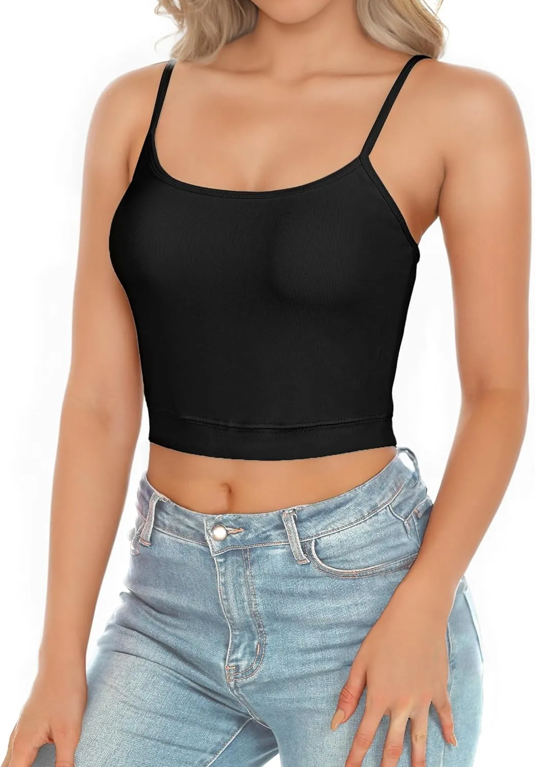 AURUZA 2Pcs Crop Tops for Women, Spaghetti Strap Camisole Tank Top, Basic Solid Going Out Top Sleeveless Shirt Summer Clothes
