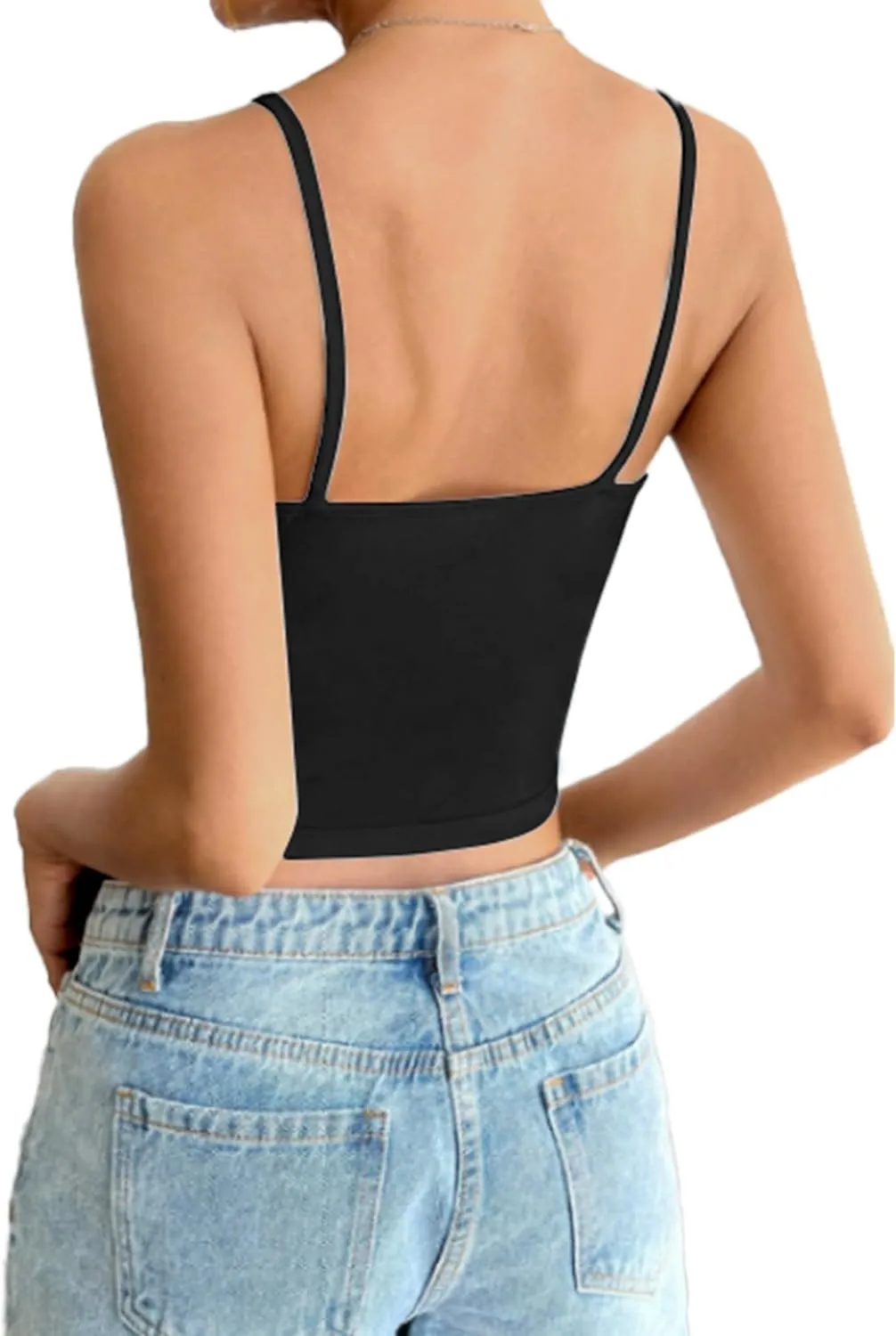 AURUZA 2Pcs Crop Tops for Women, Spaghetti Strap Camisole Tank Top, Basic Solid Going Out Top Sleeveless Shirt Summer Clothes