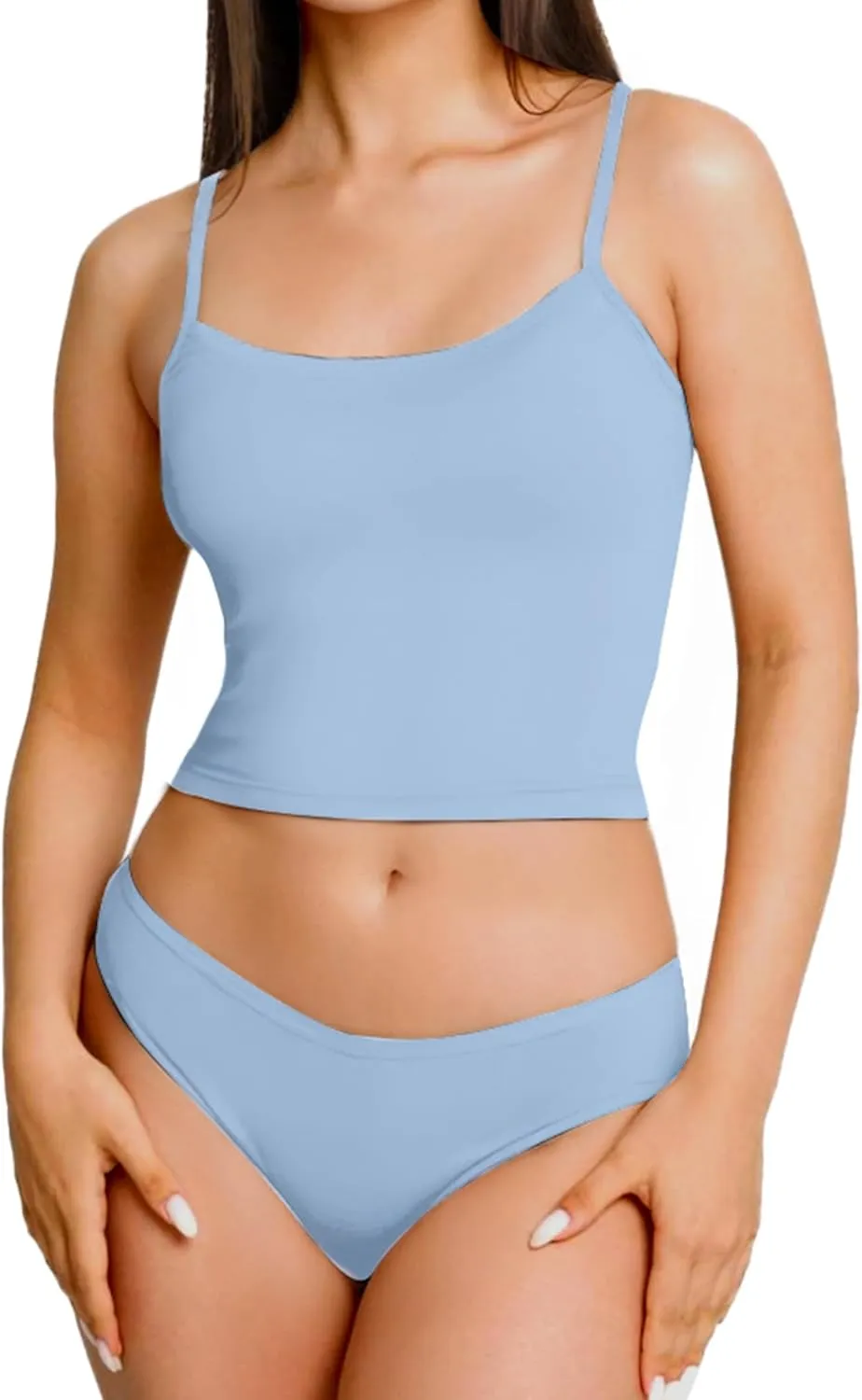 AURUZA 2Pcs Crop Tops for Women, Spaghetti Strap Camisole Tank Top, Basic Solid Going Out Top Sleeveless Shirt Summer Clothes