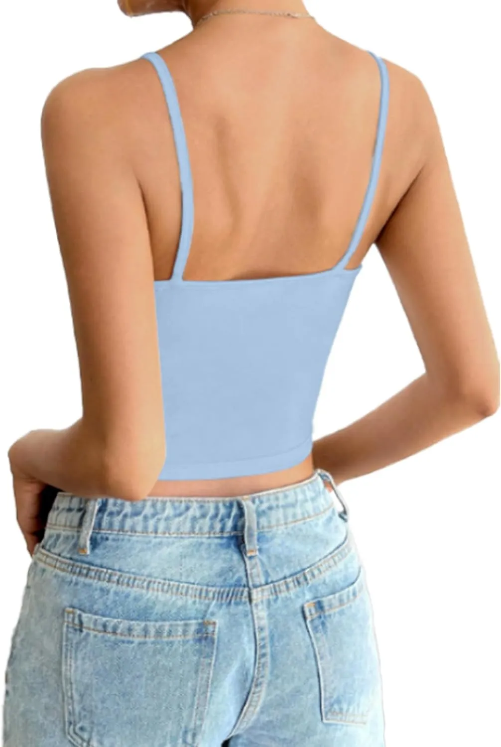 AURUZA 2Pcs Crop Tops for Women, Spaghetti Strap Camisole Tank Top, Basic Solid Going Out Top Sleeveless Shirt Summer Clothes