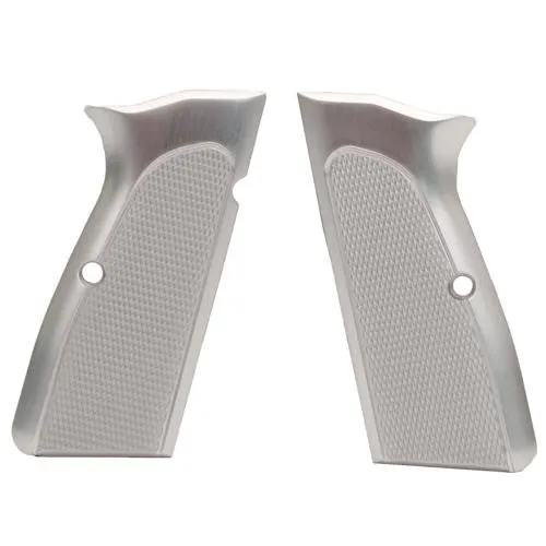 Browning Hi Power Grips - Checkered Aluminum Brushed Gloss Clear Anodized