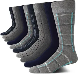 Calvin Klein Men's Dress Socks - 10 Pack Plain and Printed Crew Calf Compression Socks, 7-12