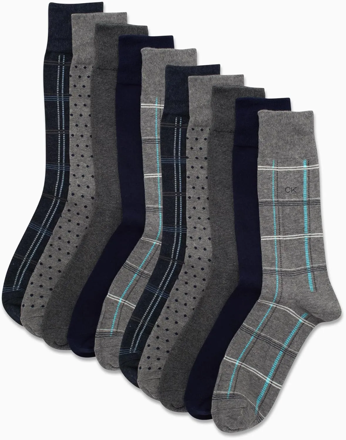 Calvin Klein Men's Dress Socks - 10 Pack Plain and Printed Crew Calf Compression Socks, 7-12