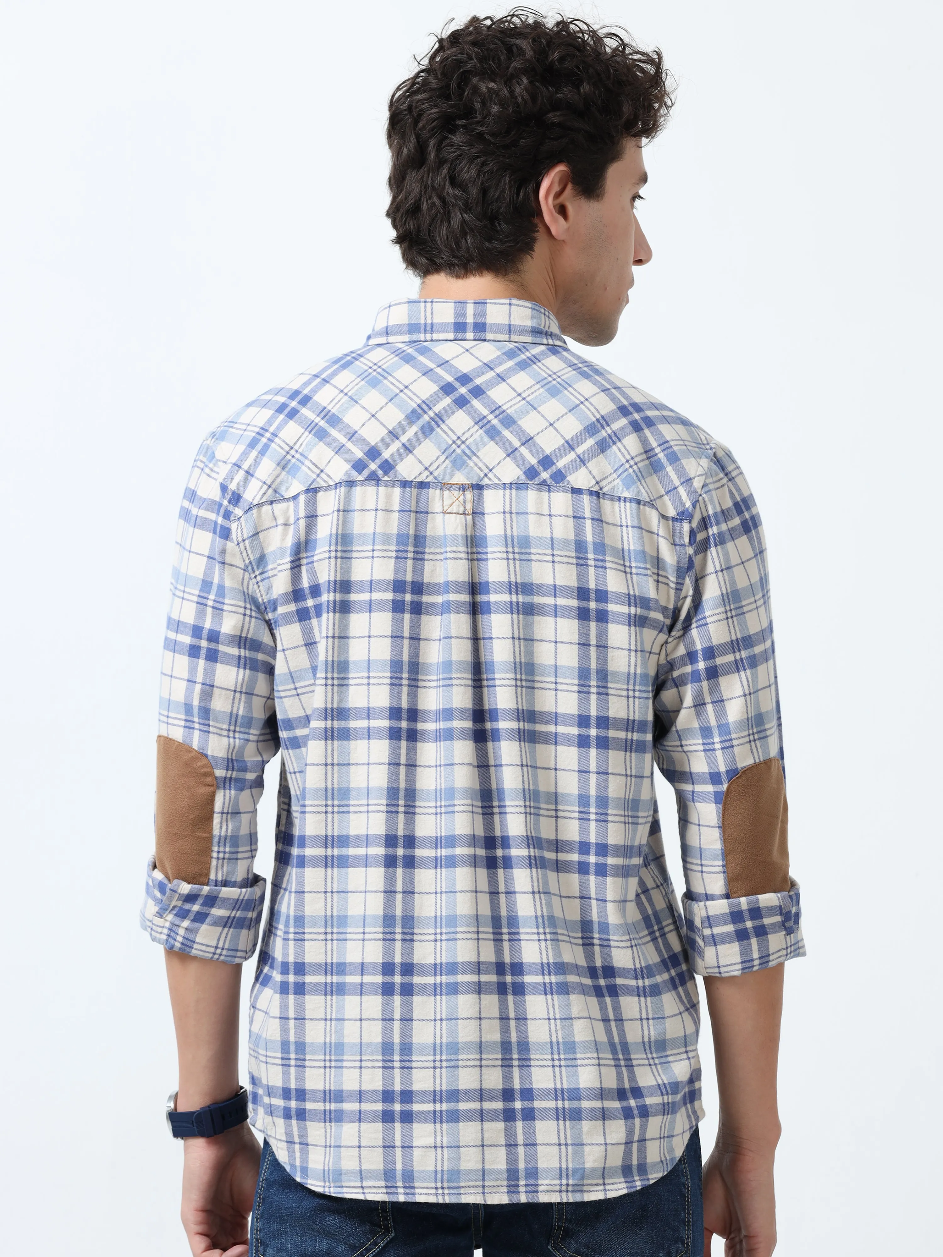 Clio - Brushed Checkered Shirt - White and Blue