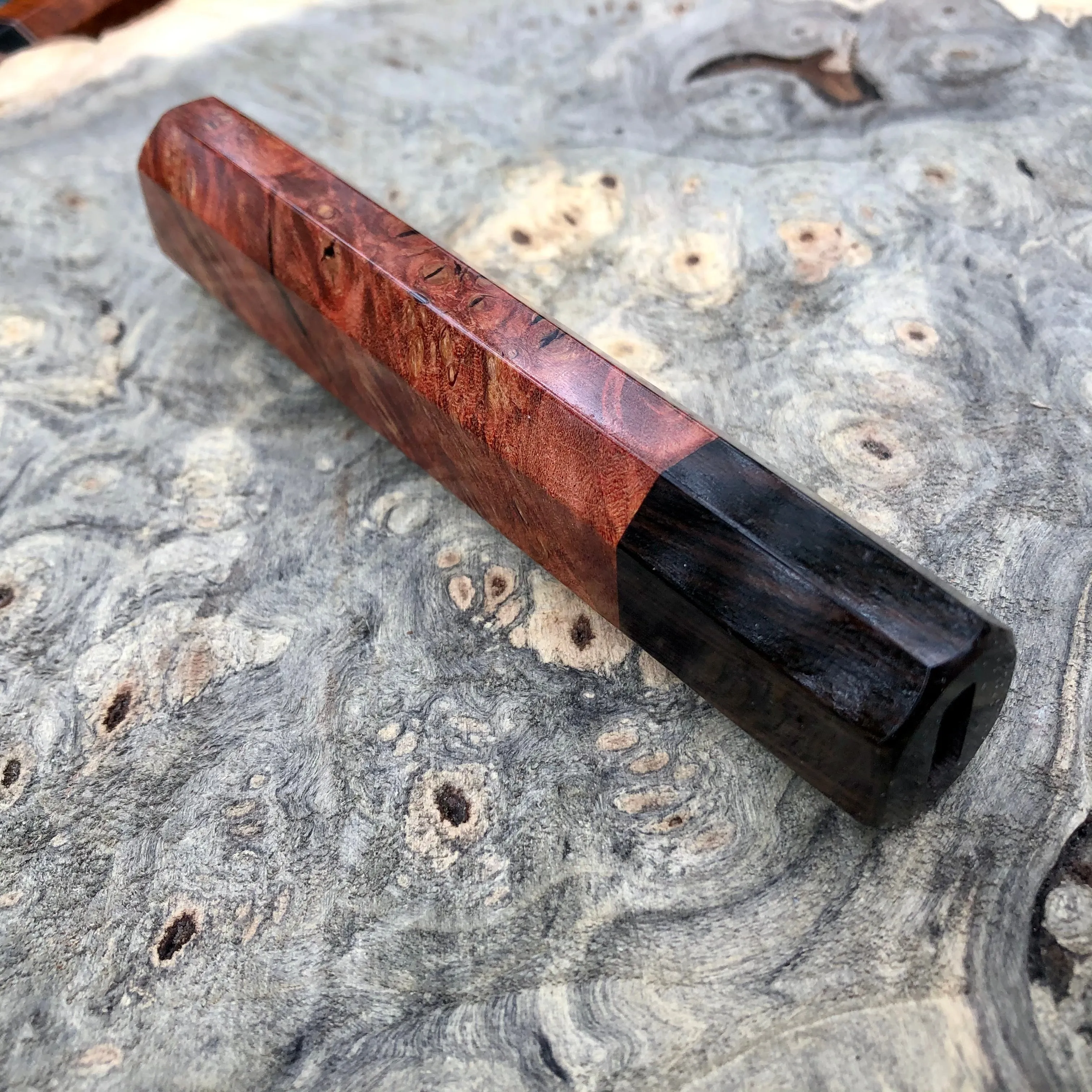 Custom Japanese Knife Handle - Dyed maple burl