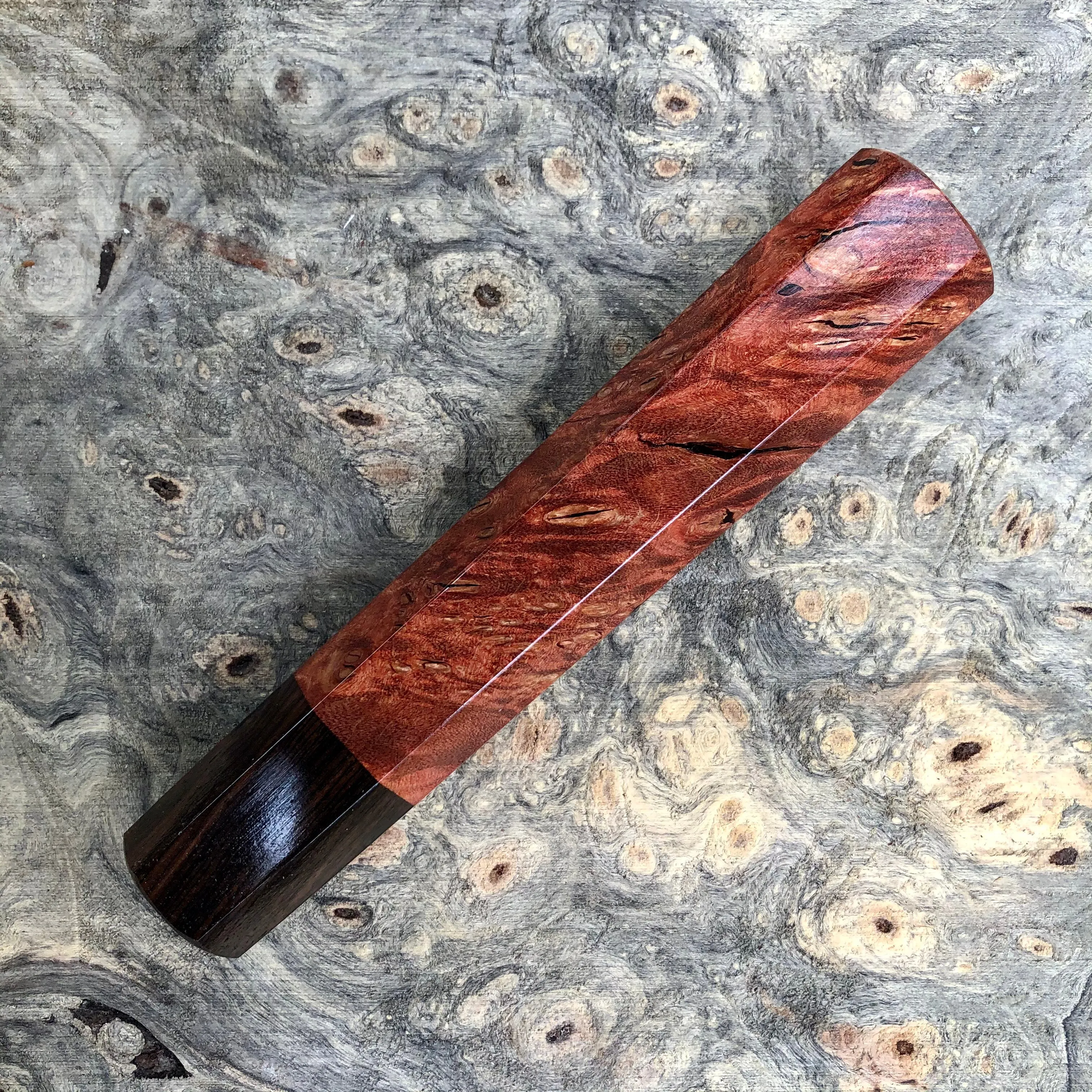 Custom Japanese Knife Handle - Dyed maple burl