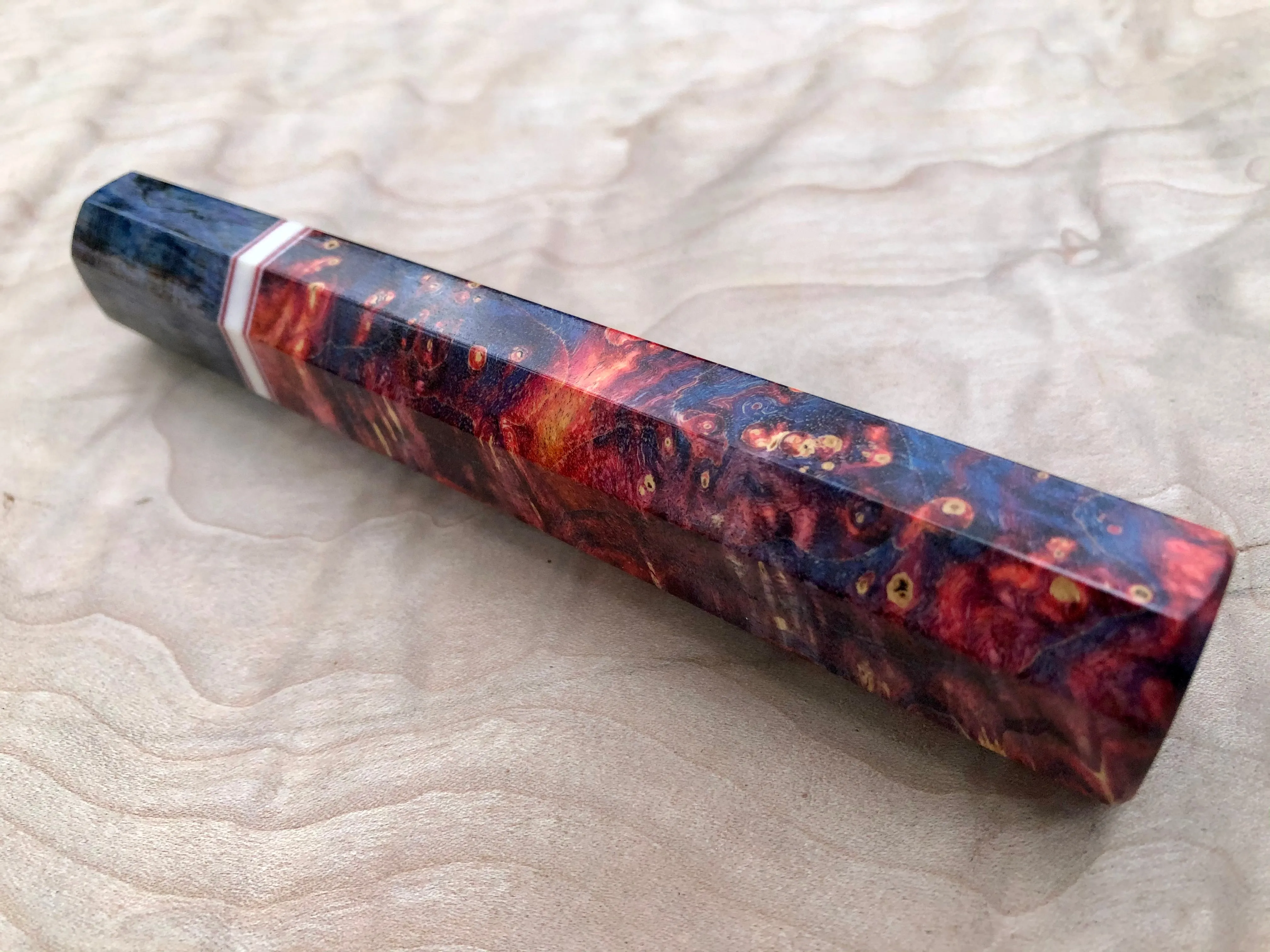 Custom Japanese Knife Handle (Wa Handle) - Dyed Box Elder burl