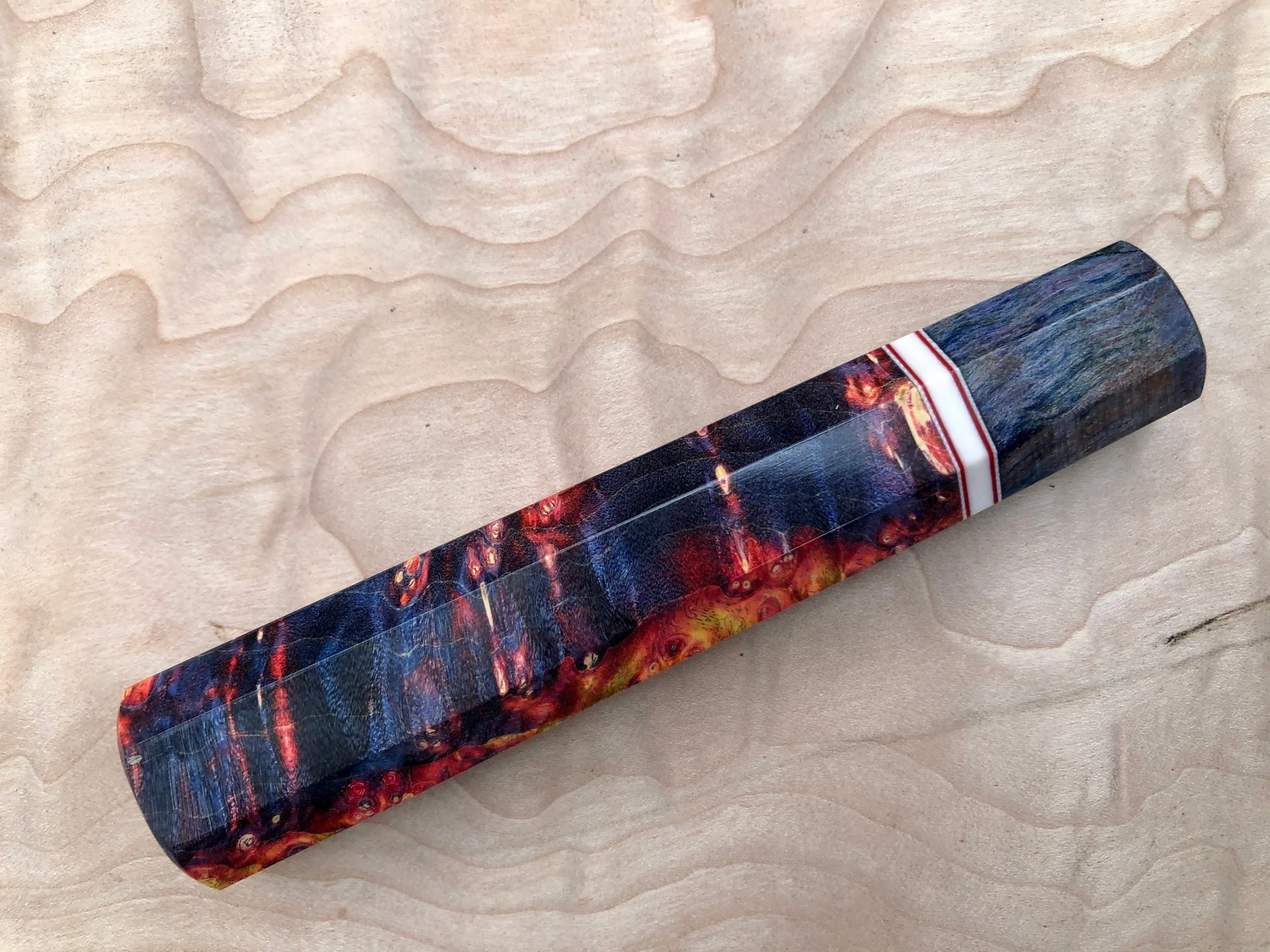 Custom Japanese Knife Handle (Wa Handle) - Dyed Box Elder burl