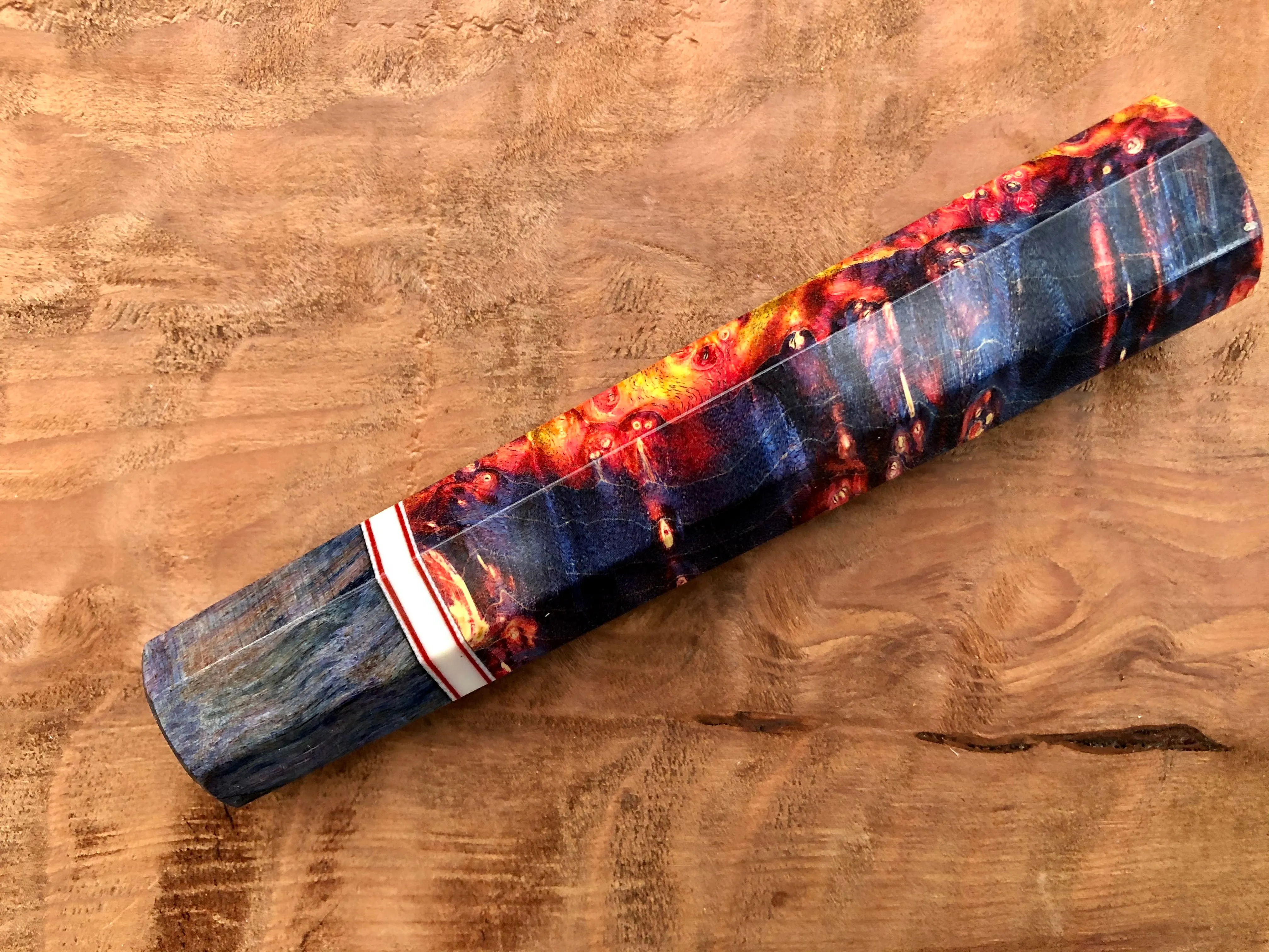 Custom Japanese Knife Handle (Wa Handle) - Dyed Box Elder burl