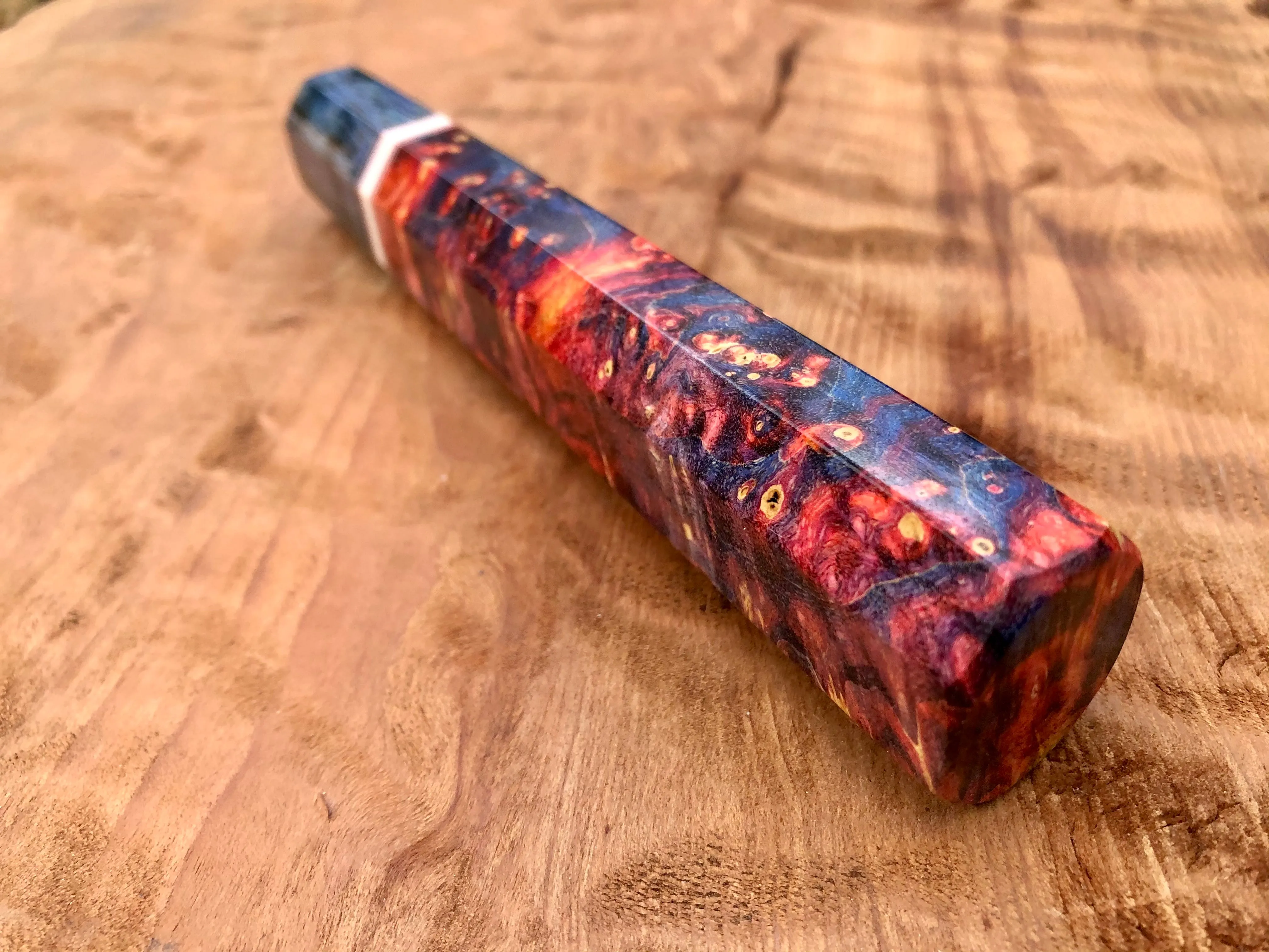 Custom Japanese Knife Handle (Wa Handle) - Dyed Box Elder burl