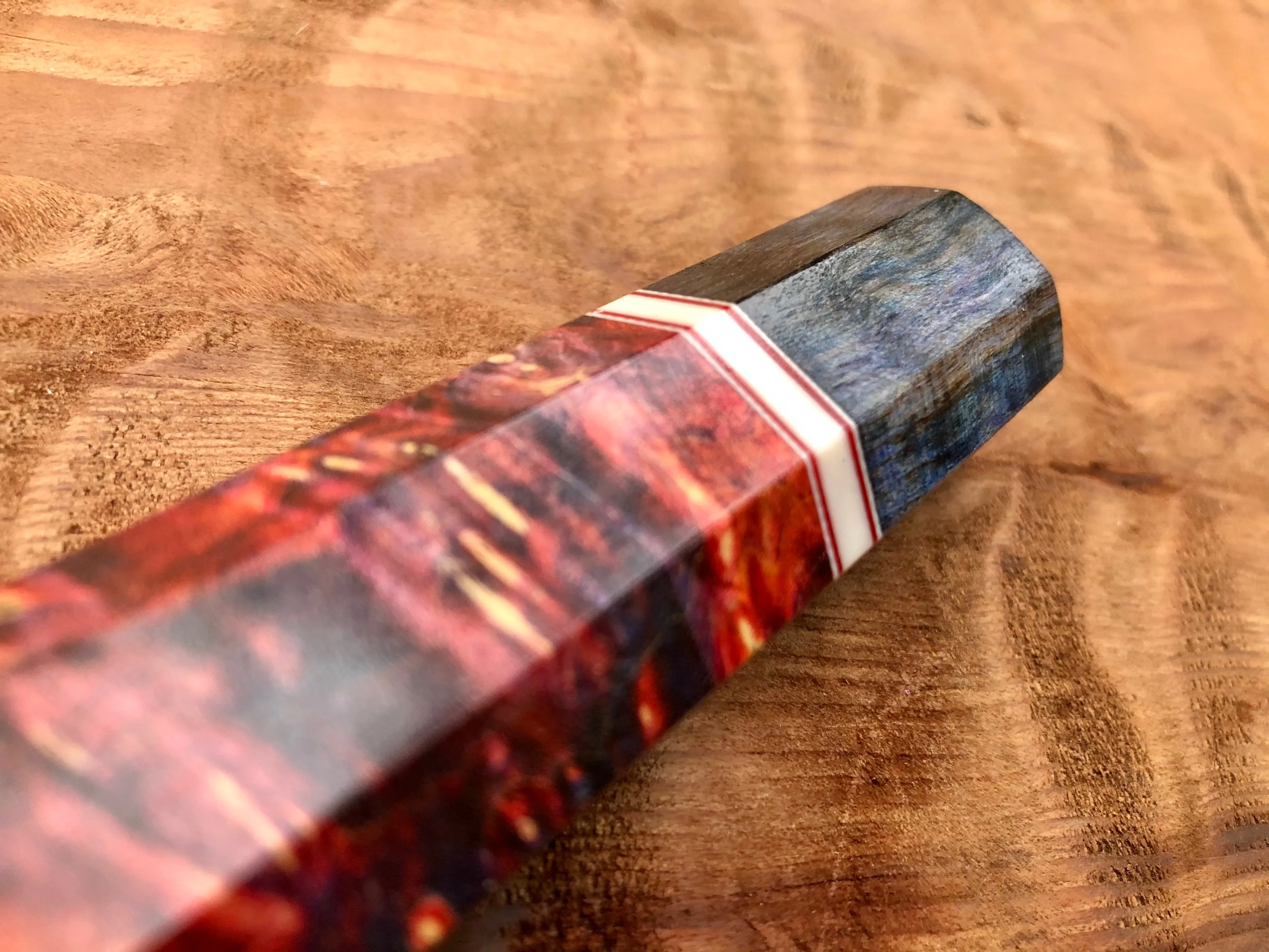 Custom Japanese Knife Handle (Wa Handle) - Dyed Box Elder burl