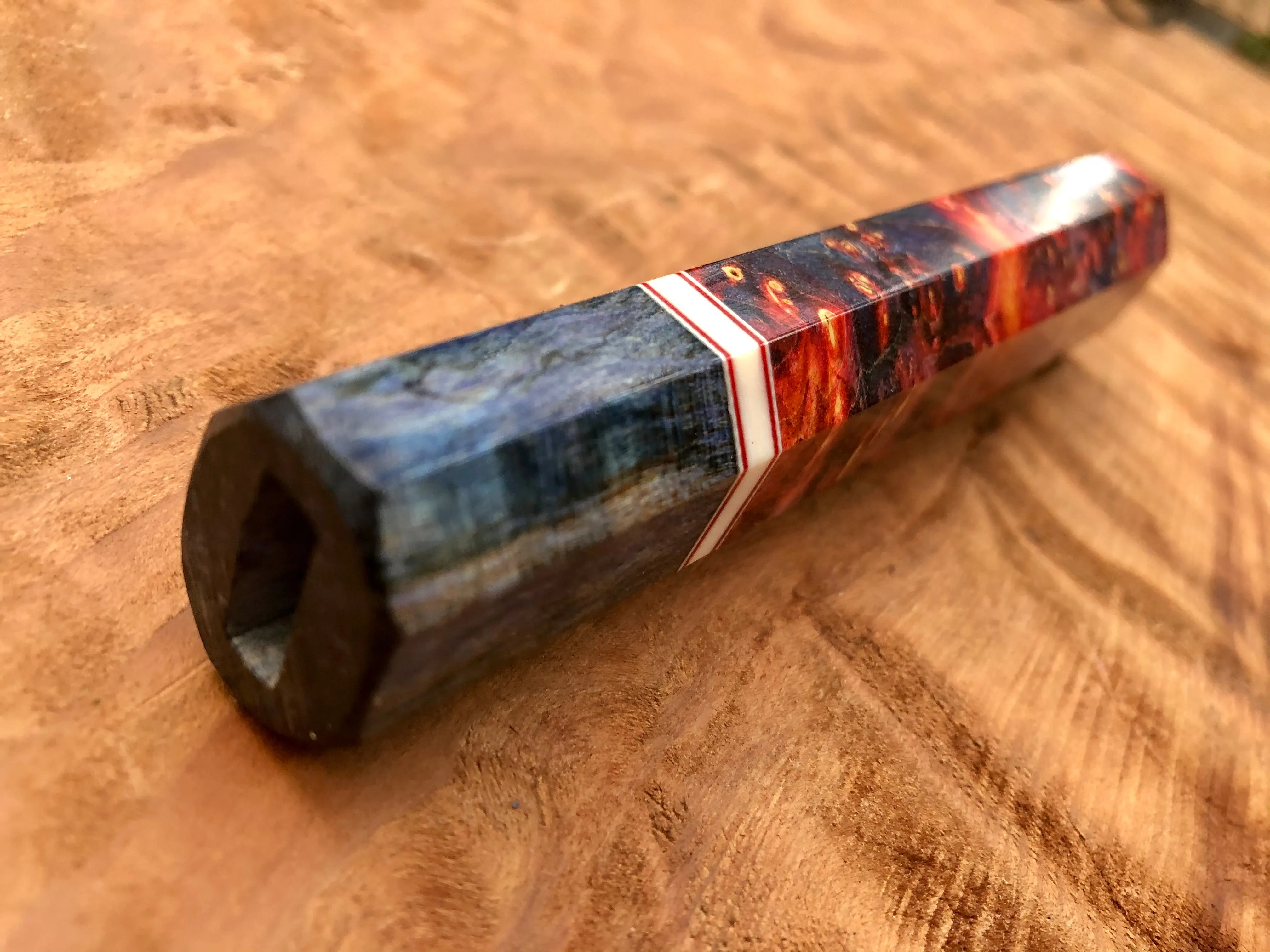 Custom Japanese Knife Handle (Wa Handle) - Dyed Box Elder burl