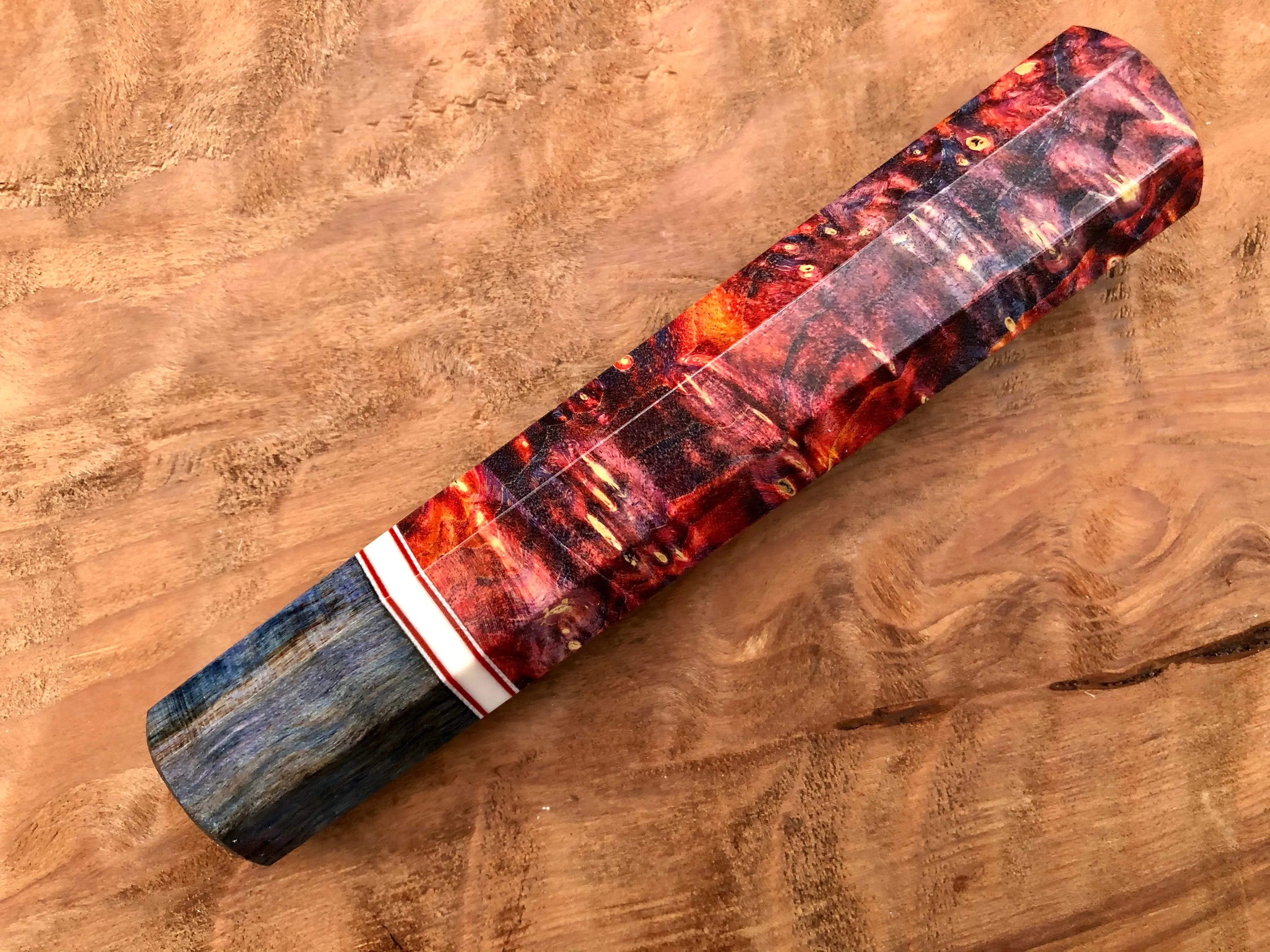 Custom Japanese Knife Handle (Wa Handle) - Dyed Box Elder burl