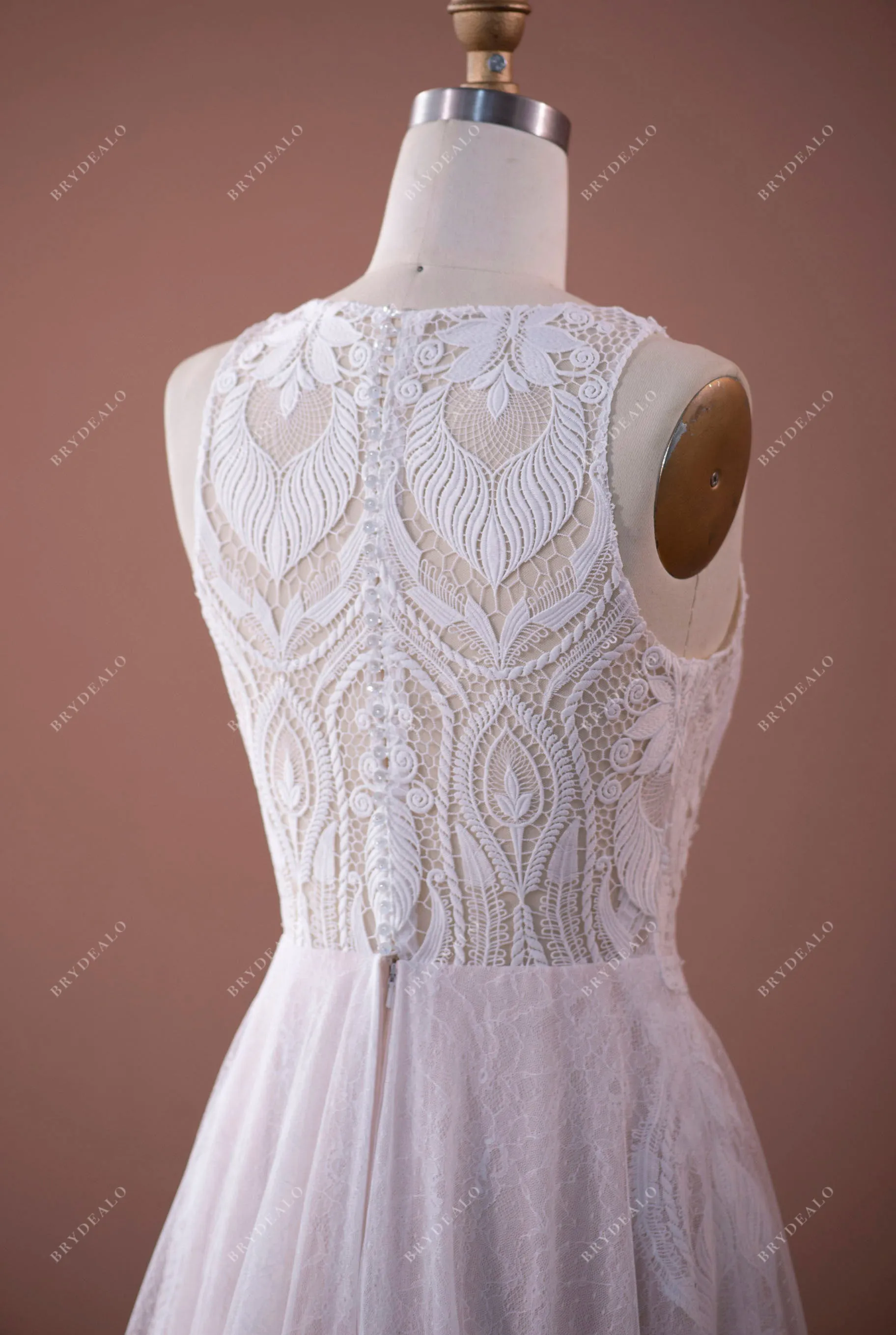 Designer Lace Sleeveless Boho Wedding Dress