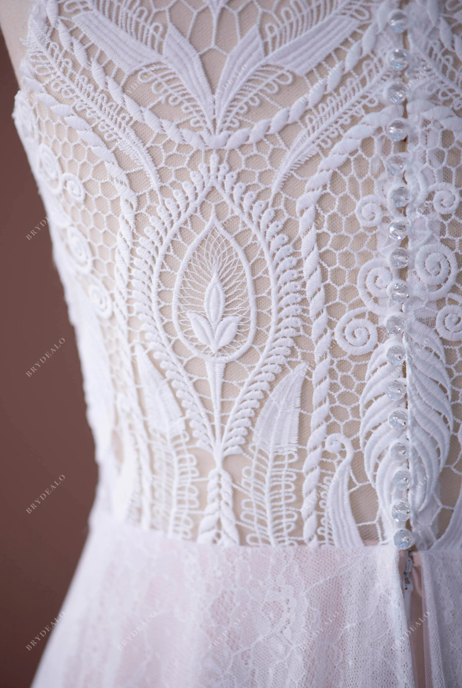 Designer Lace Sleeveless Boho Wedding Dress