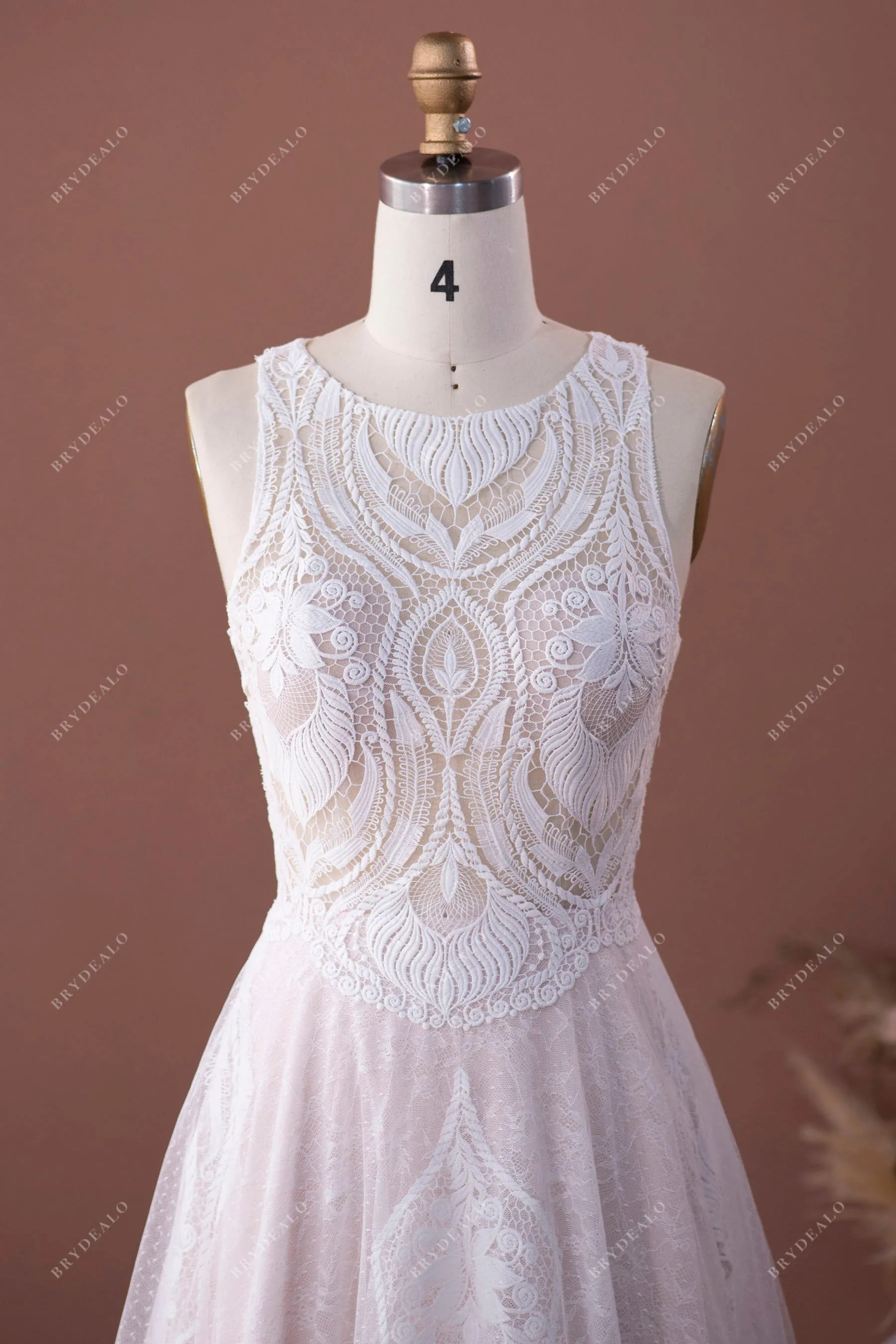 Designer Lace Sleeveless Boho Wedding Dress