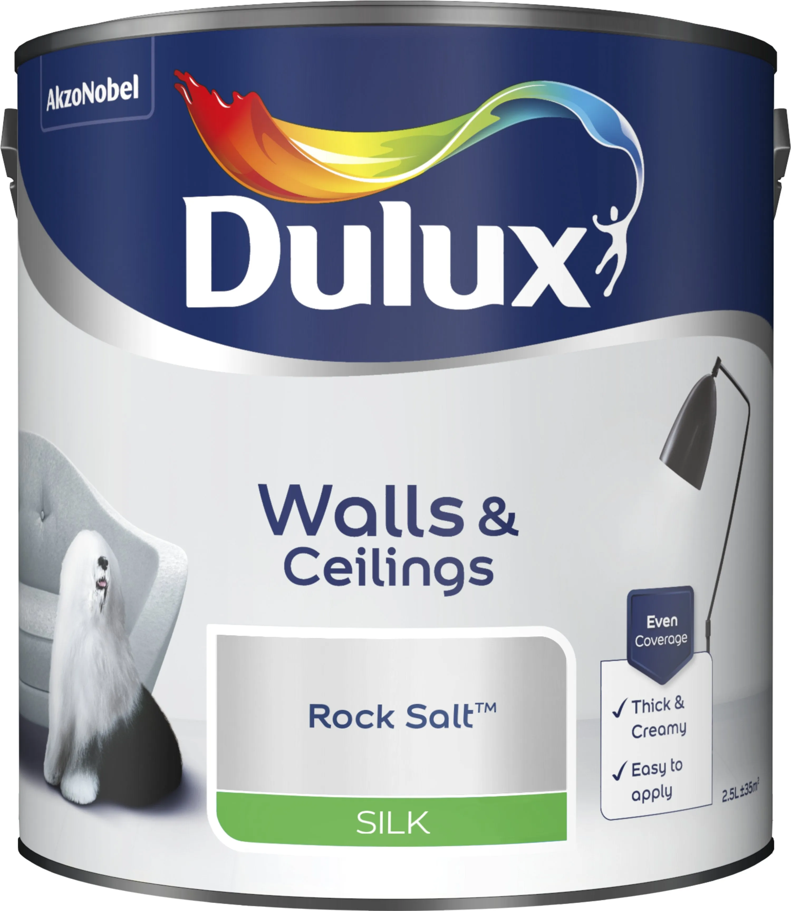 Dulux Silk Emulsion Paint For Walls And Ceilings - Rock Salt 2.5L