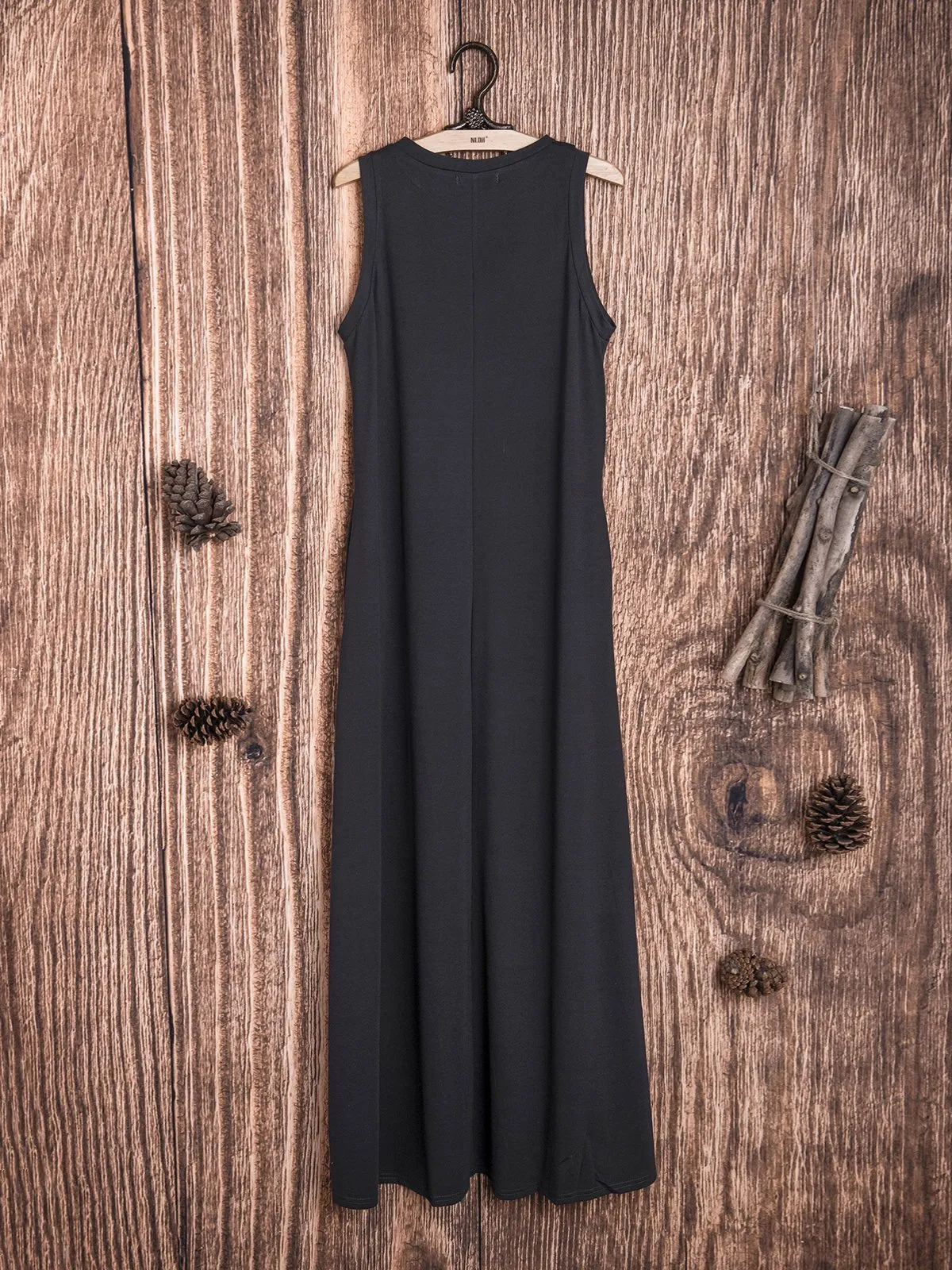 Dunnmall Cotton-Blend Solid Sleeveless Crew Neck Casualdress