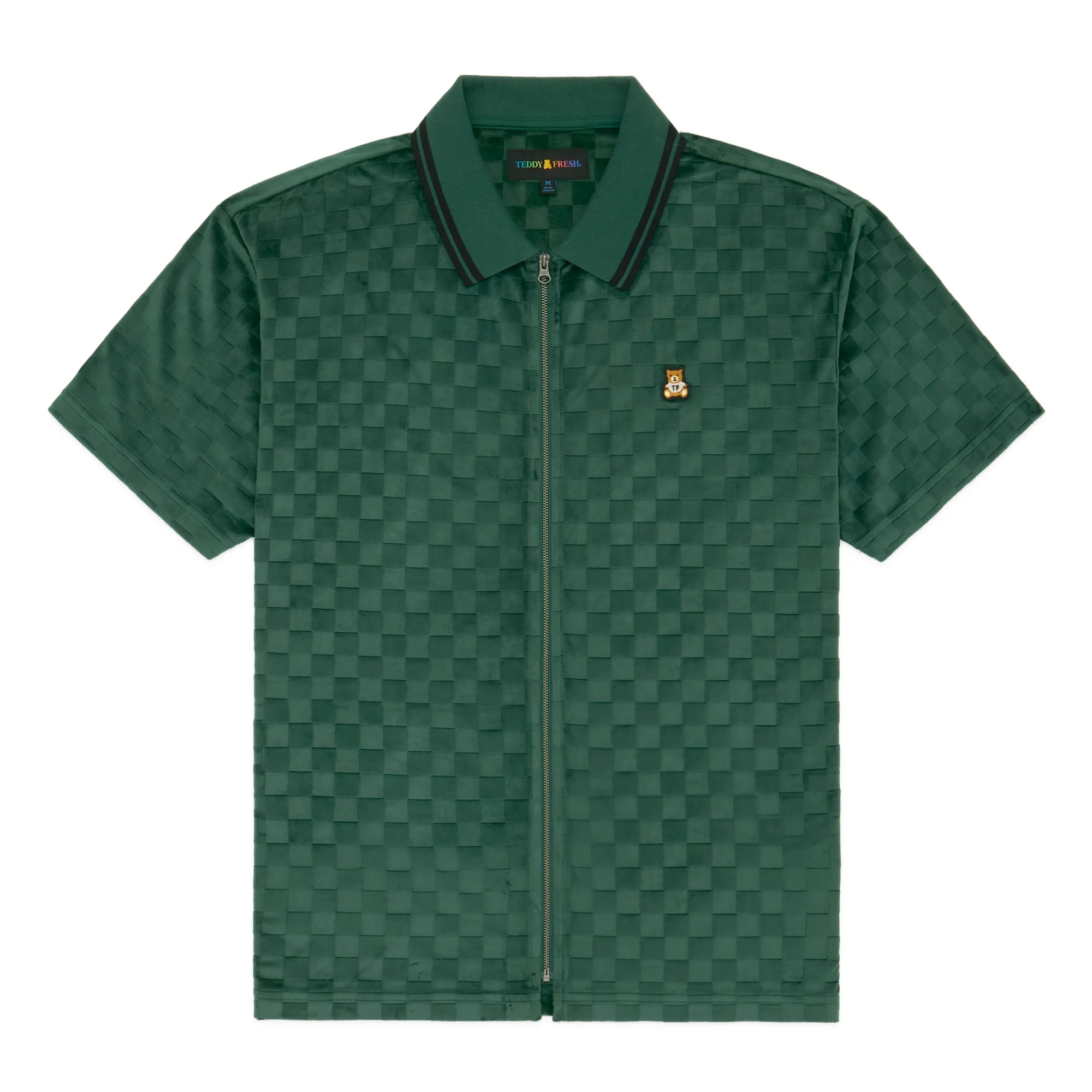 Embossed Checker Velour Zip Shirt