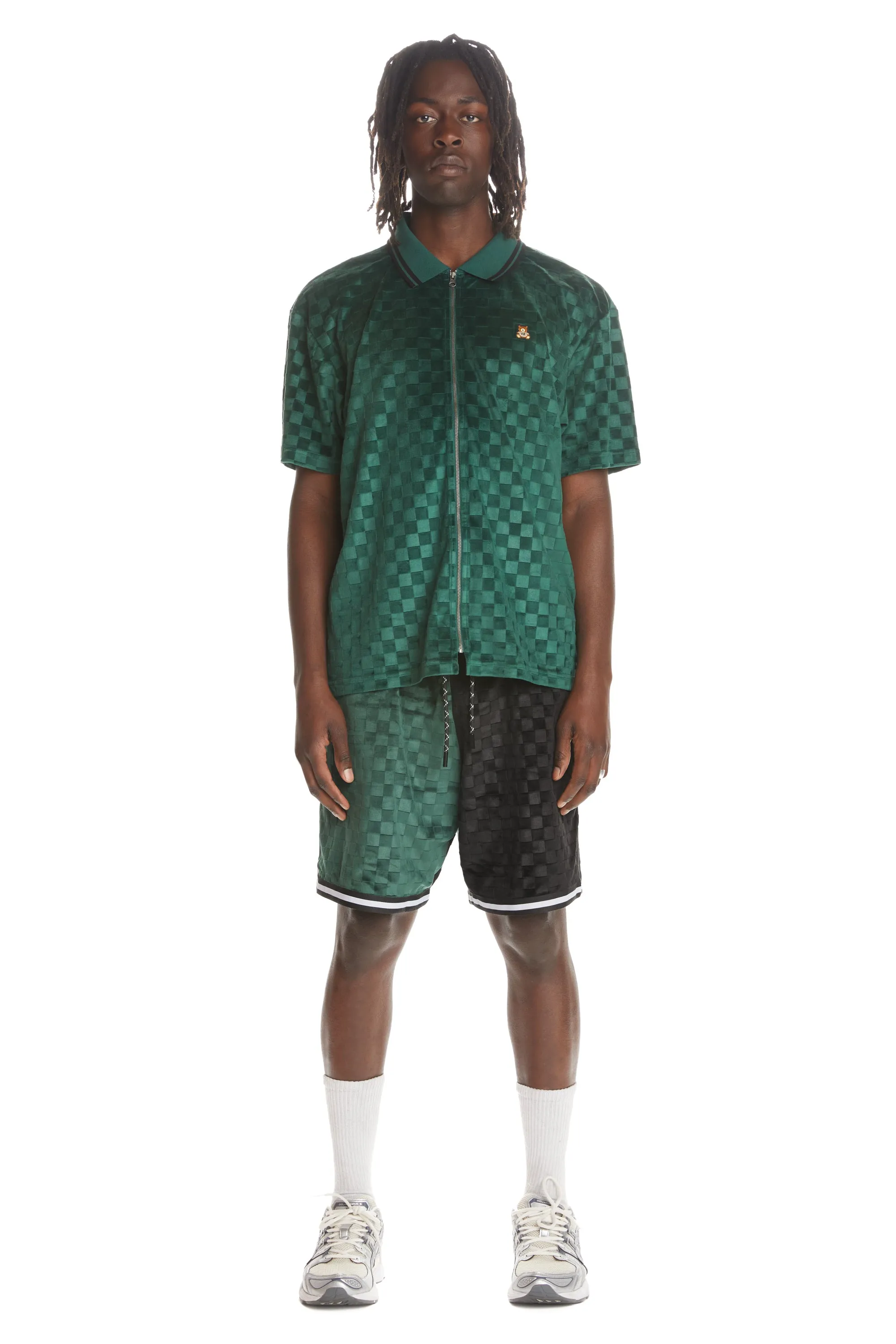 Embossed Checker Velour Zip Shirt