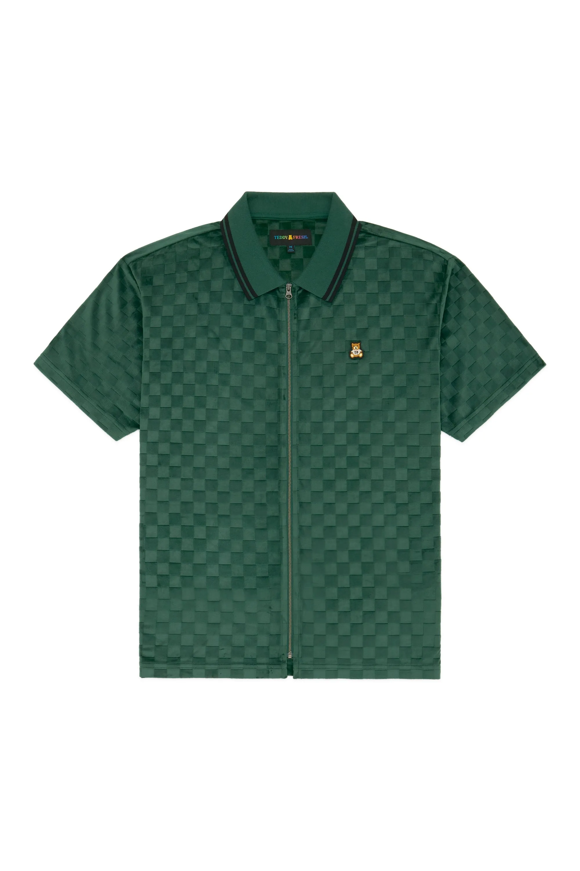 Embossed Checker Velour Zip Shirt
