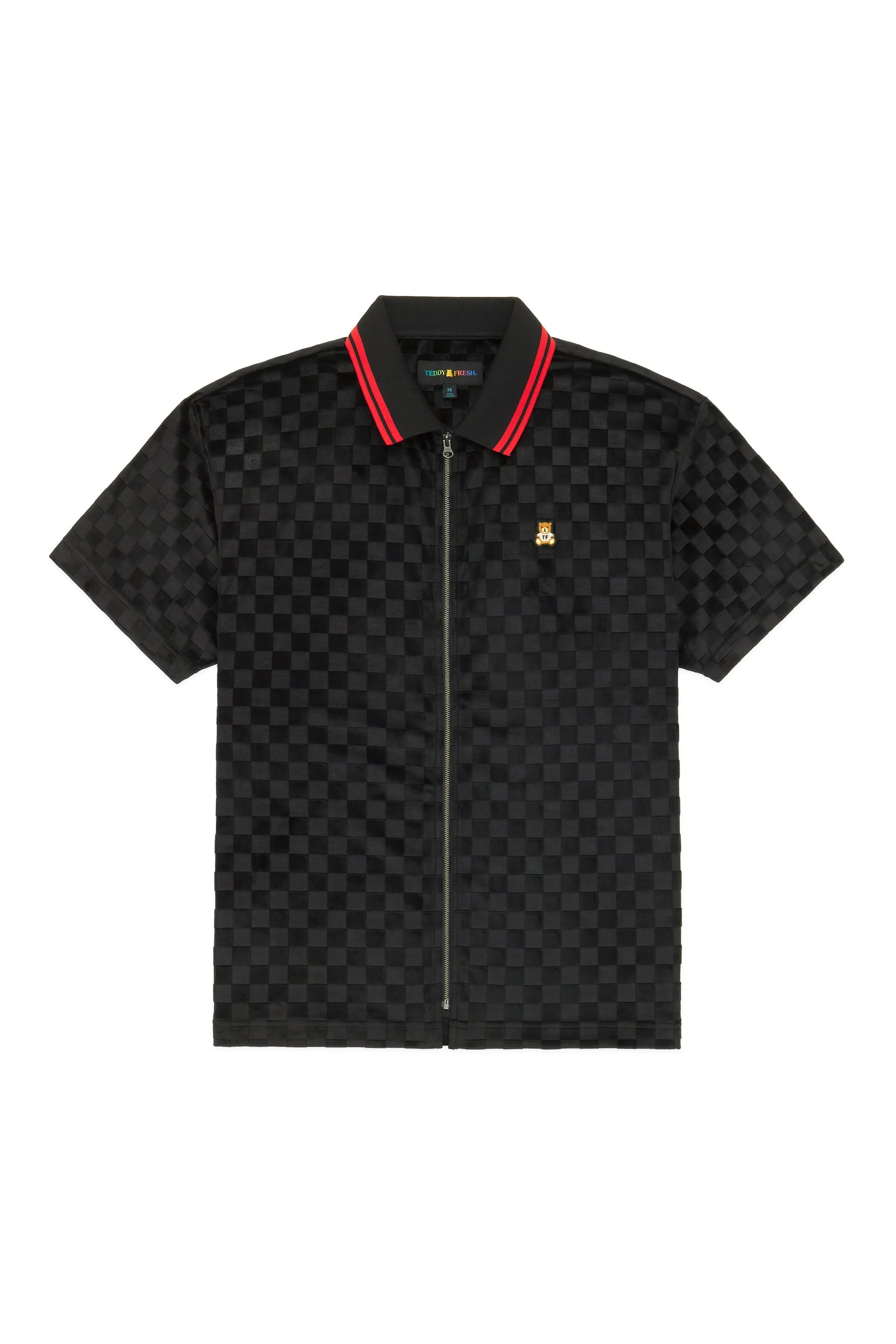 Embossed Checker Velour Zip Shirt