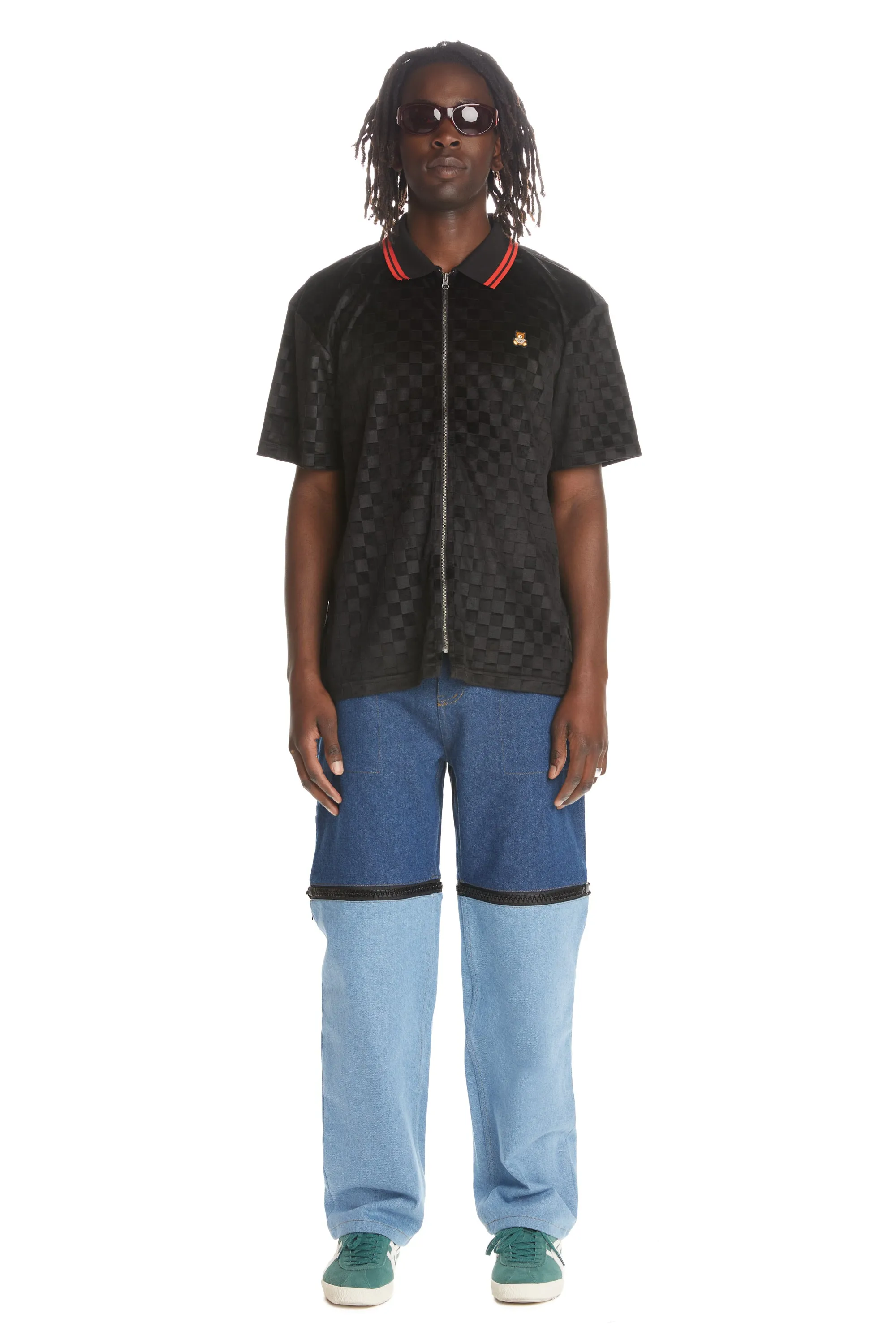 Embossed Checker Velour Zip Shirt