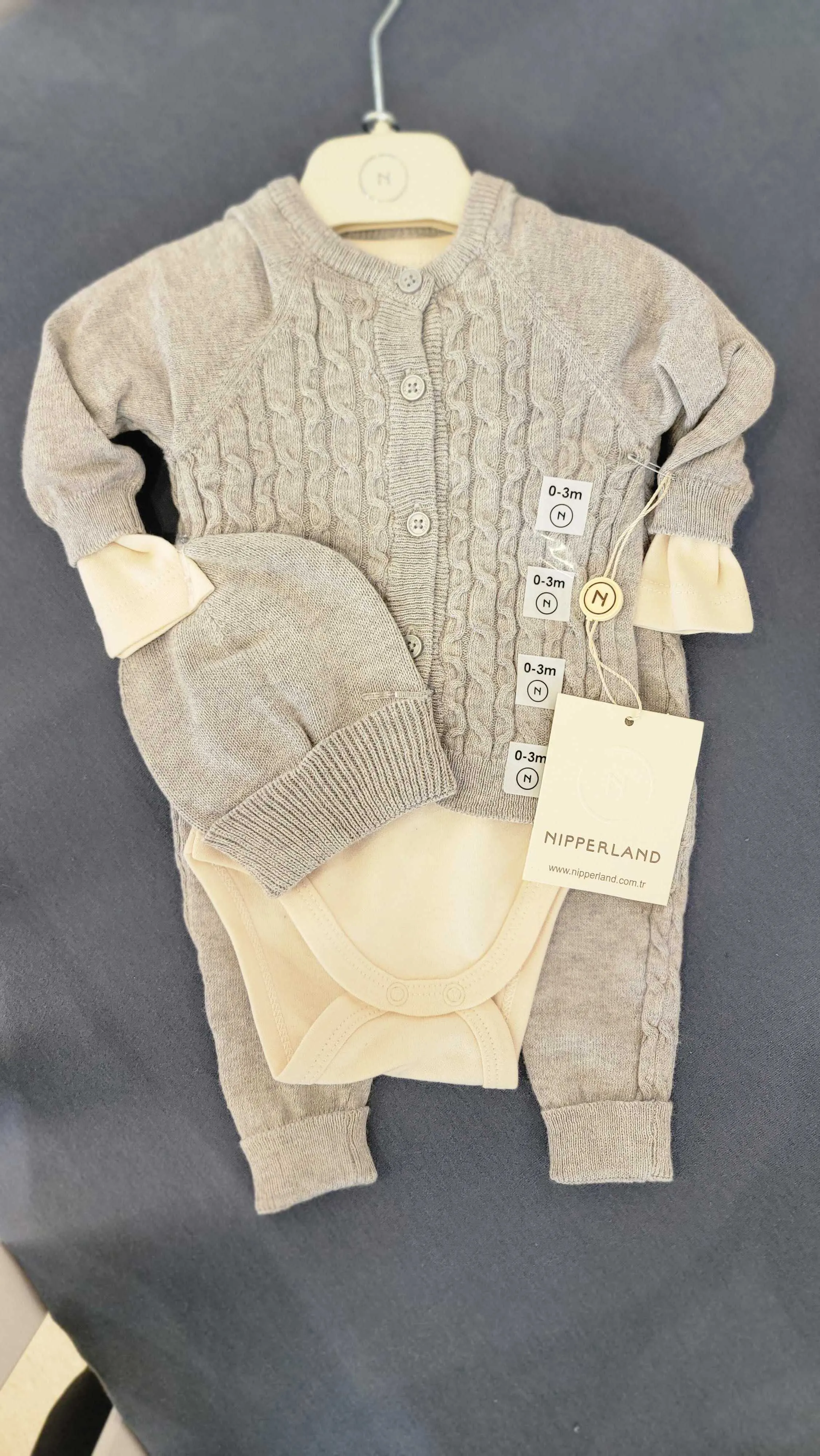 Gray Knitted 4 Piece Baby Set