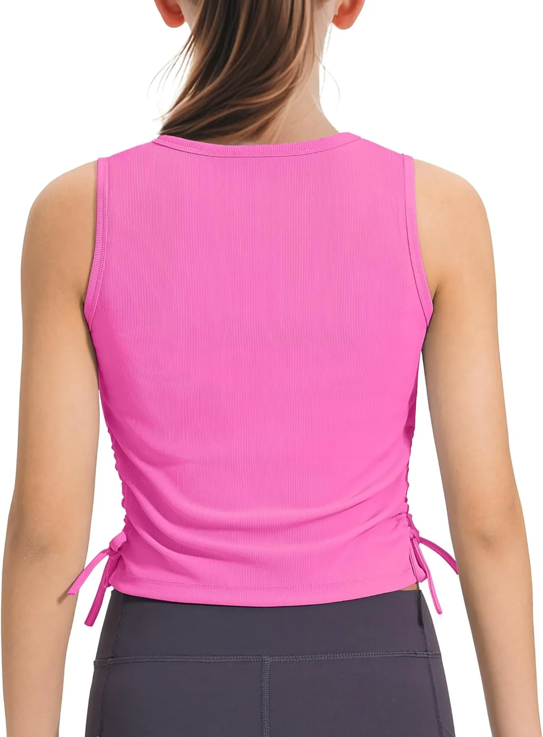 HASMES Girls Tank Tops Ribbed Knit Sleeveless Crop Tops for Kids Round Neck Dance Tops 5-14Y