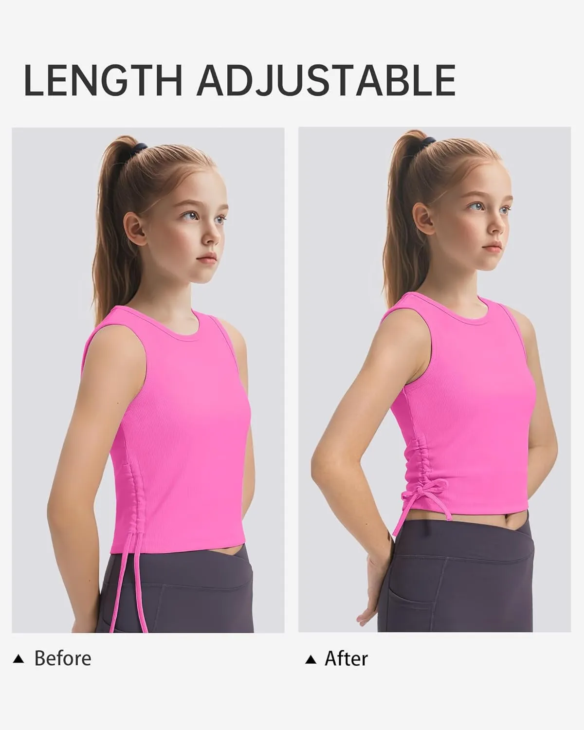 HASMES Girls Tank Tops Ribbed Knit Sleeveless Crop Tops for Kids Round Neck Dance Tops 5-14Y