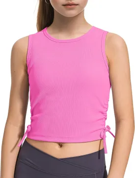 HASMES Girls Tank Tops Ribbed Knit Sleeveless Crop Tops for Kids Round Neck Dance Tops 5-14Y