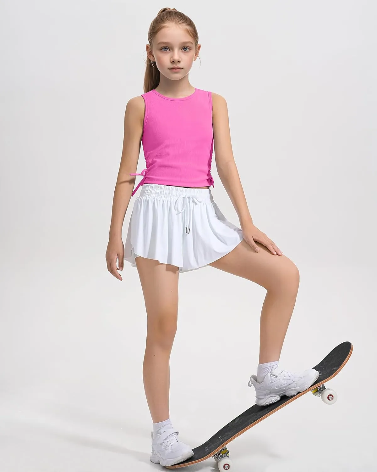 HASMES Girls Tank Tops Ribbed Knit Sleeveless Crop Tops for Kids Round Neck Dance Tops 5-14Y
