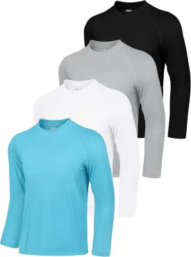 IHU 4 Pack Mens Rash Guard Swim Shirts Long Sleeve Sun Protection Shirts UPF 50  Fishing Rashguard Dry Fit Athletic Shirt