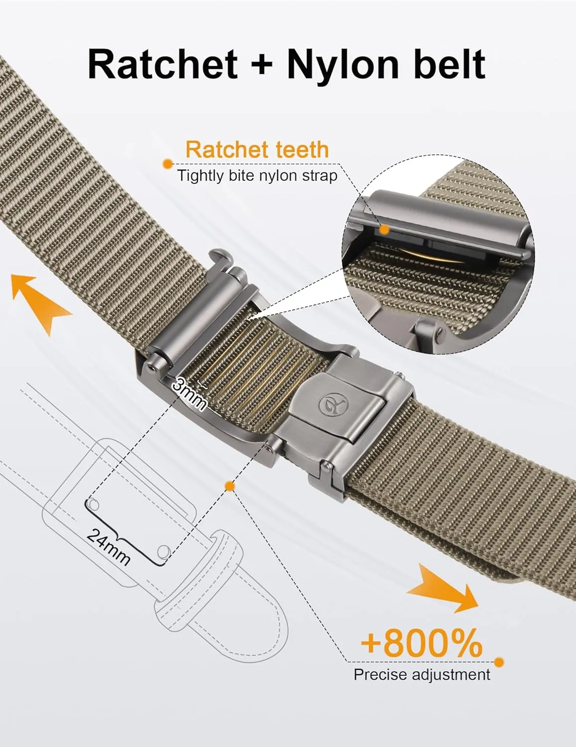 JUKMO Ratchet Belt for Men, Nylon Web Tactical Belt with Automatic Slide Buckle, Adjustable Trim to Fit