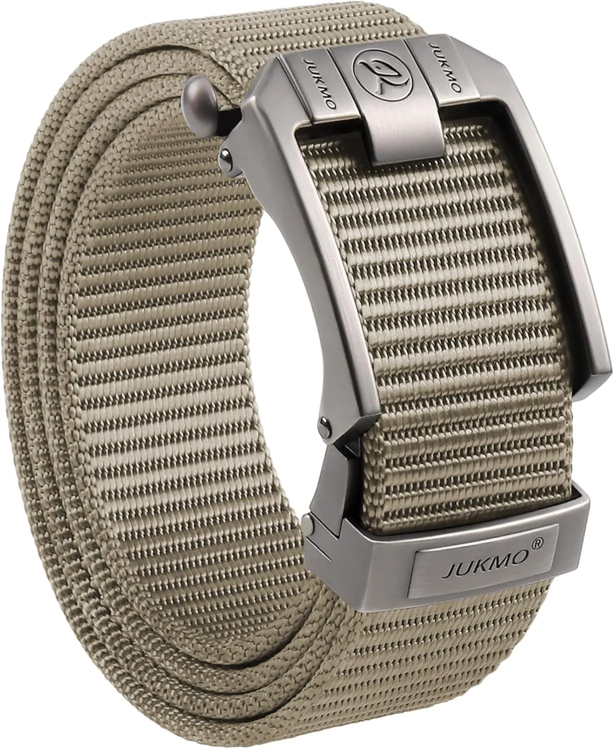 JUKMO Ratchet Belt for Men, Nylon Web Tactical Belt with Automatic Slide Buckle, Adjustable Trim to Fit