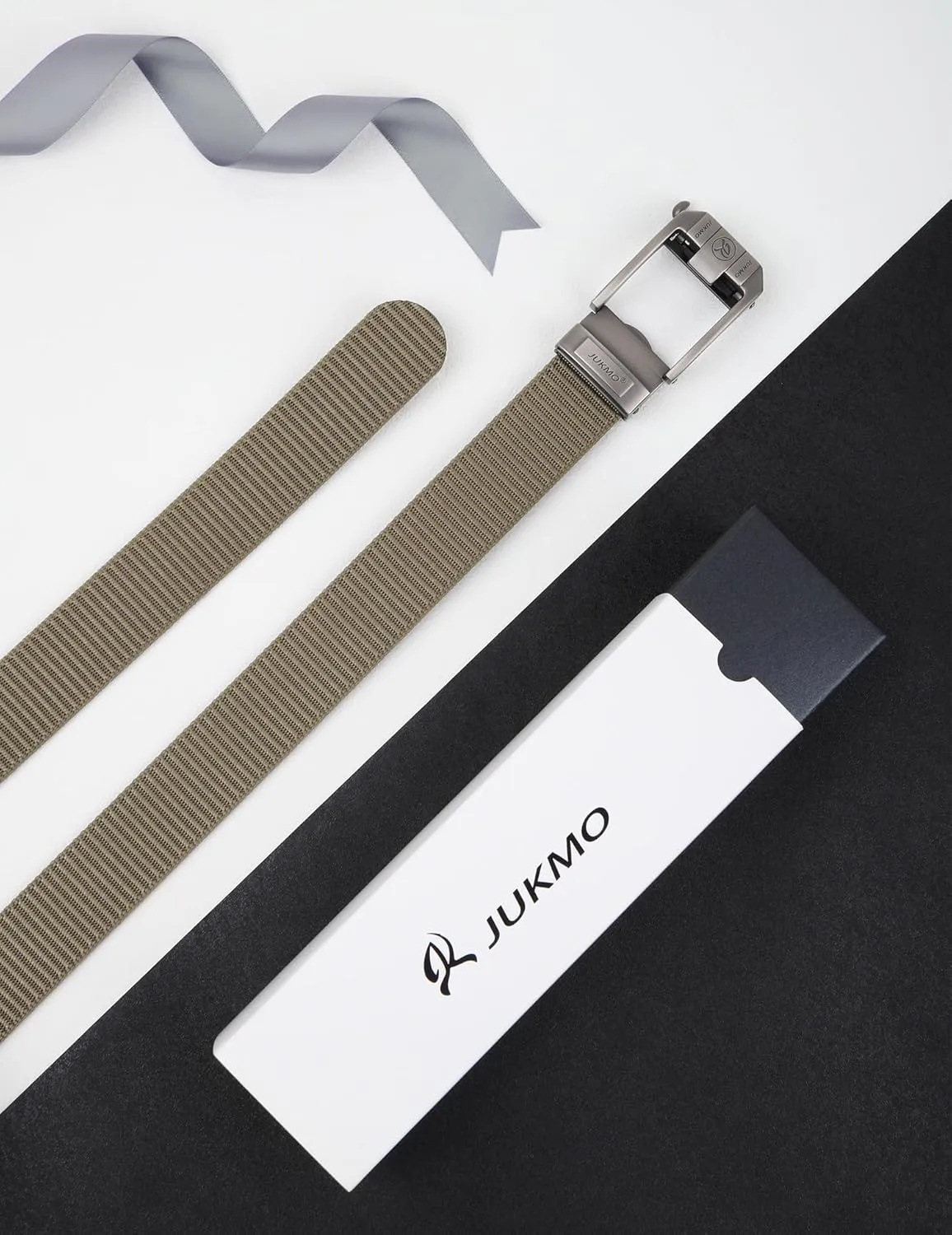 JUKMO Ratchet Belt for Men, Nylon Web Tactical Belt with Automatic Slide Buckle, Adjustable Trim to Fit