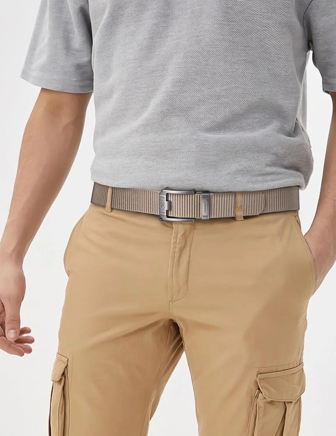 JUKMO Ratchet Belt for Men, Nylon Web Tactical Belt with Automatic Slide Buckle, Adjustable Trim to Fit