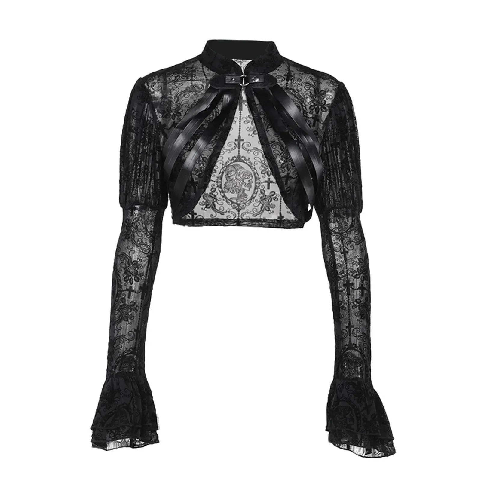 Long Sleeves Smock Vintage Black Lace Flare Sleeve Gothic Cosplay Cardigan