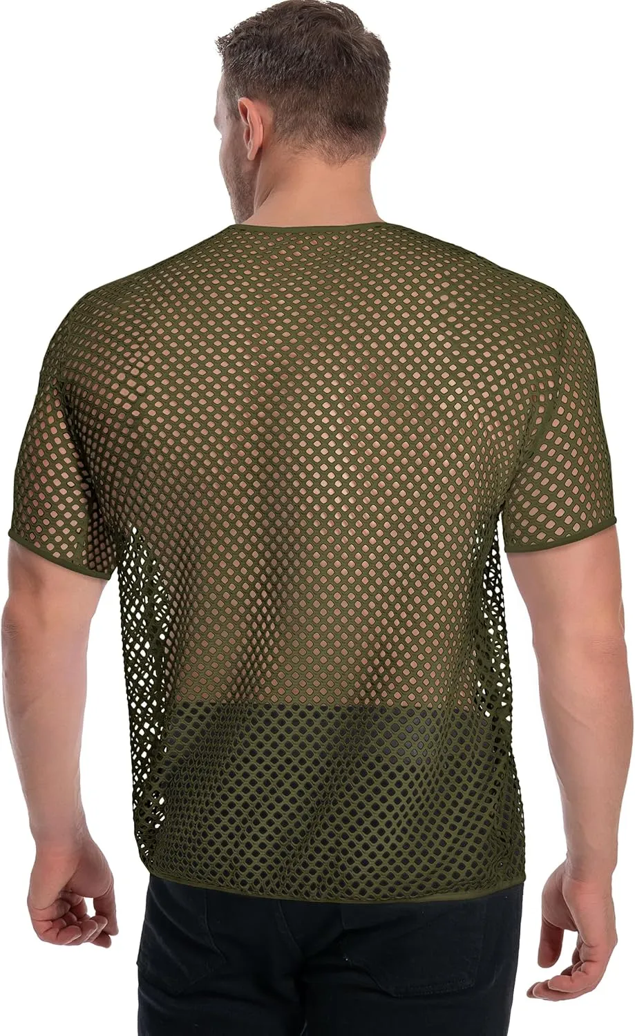Men's Mesh Fishnet Top Short Sleeve Sheer See Through T Shirt Fitted Muscle Blouse Clubwear