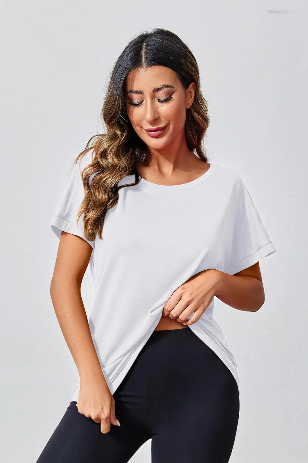 MIRACMODA Women Open Back Athlete Loose Fitting Workout Casual Yoga T-Shirt Summer Gym Tee