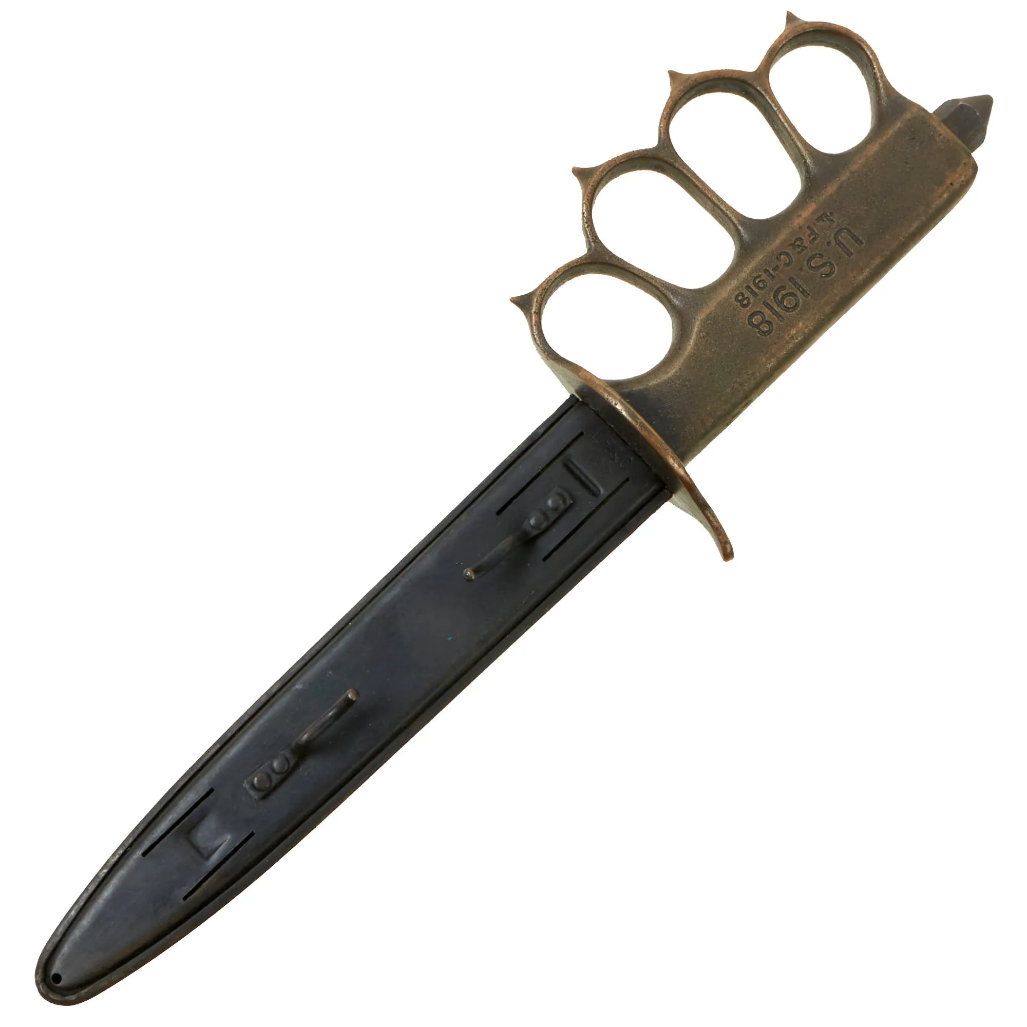 Original Excellent U.S. WWI Model 1918 Mark I Trench Knife by L. F. & C. with 1918 dated Steel Scabbard