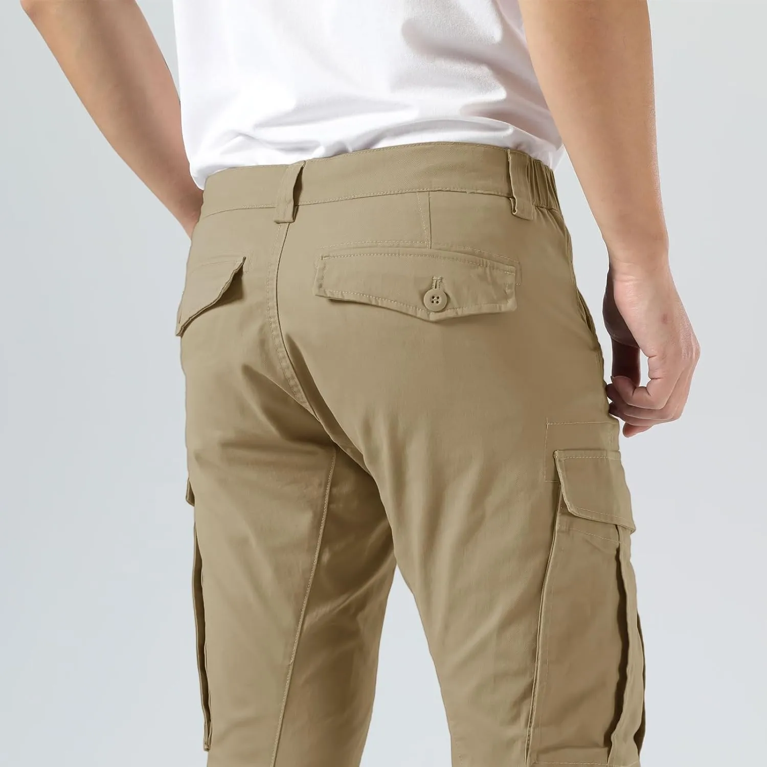 Plaid&Plain Men's Cargo Pants Slim Fit with Articulated Knees