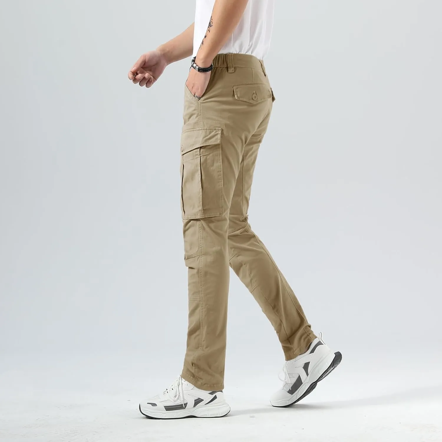 Plaid&Plain Men's Cargo Pants Slim Fit with Articulated Knees