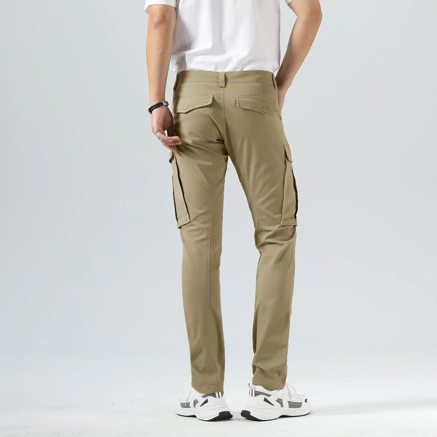 Plaid&Plain Men's Cargo Pants Slim Fit with Articulated Knees
