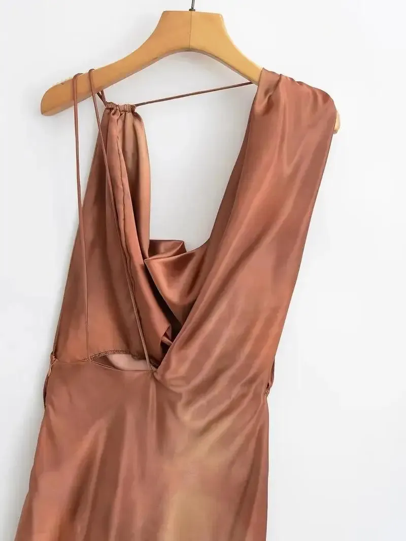 Pre Order:  Draped Neckline Backless Midi Dress